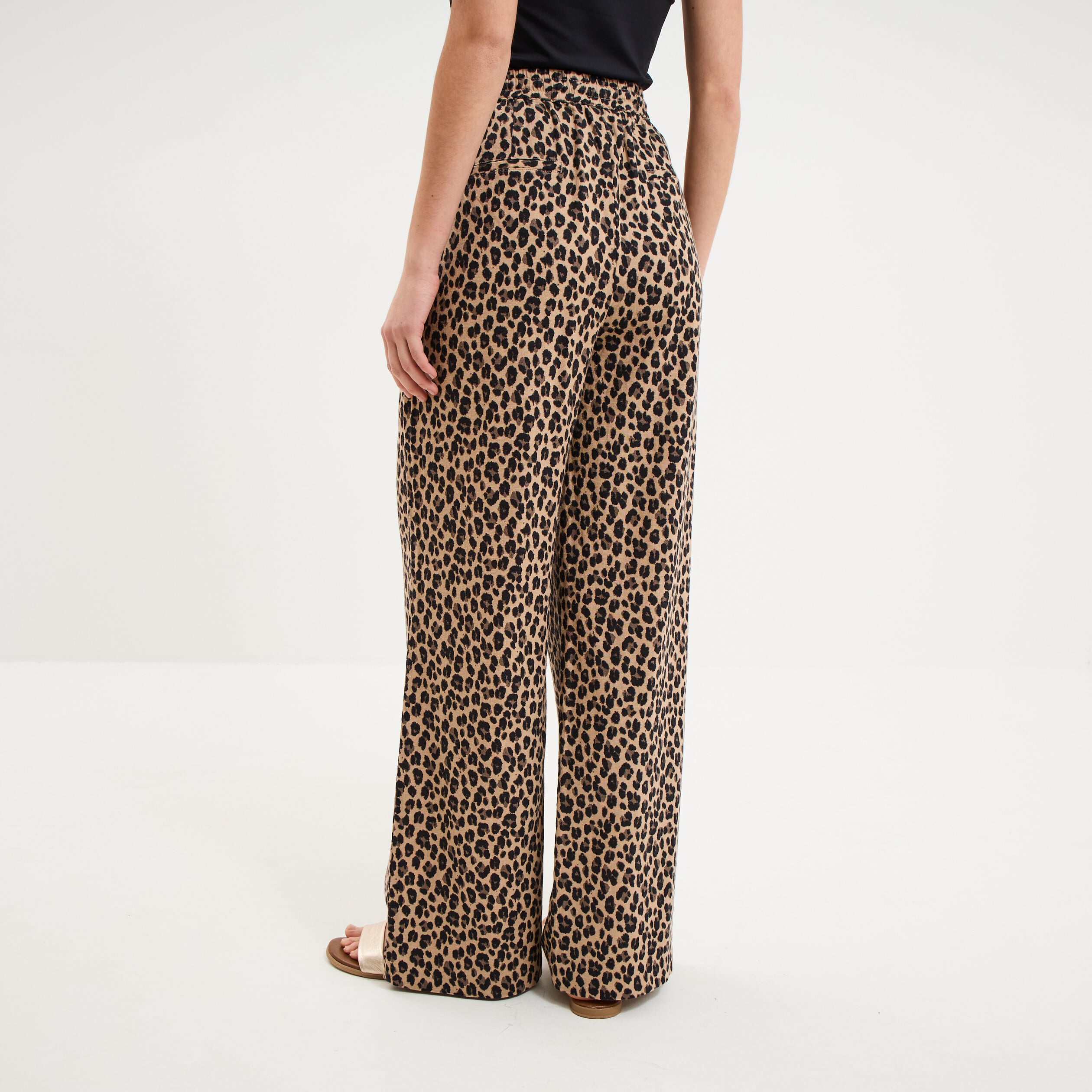 Pantalon large lin m&eacute;lang&eacute; beige clair femme