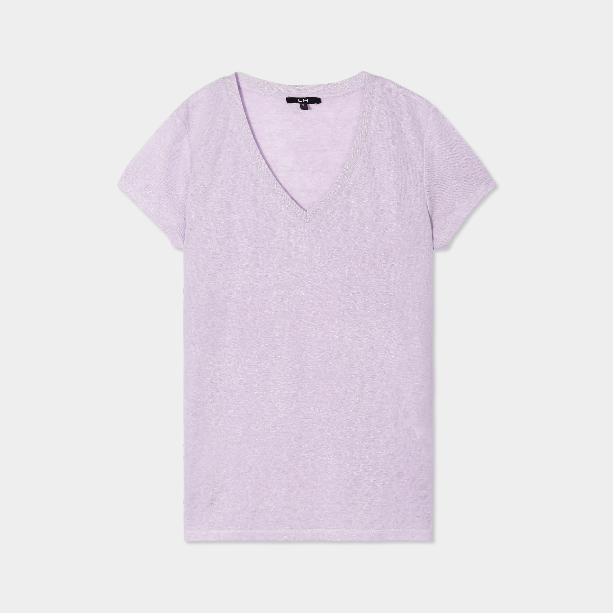 t shirt col en v a bande metallisee violet clair femme T-shirt col en V à bande métallisée violet clair femme