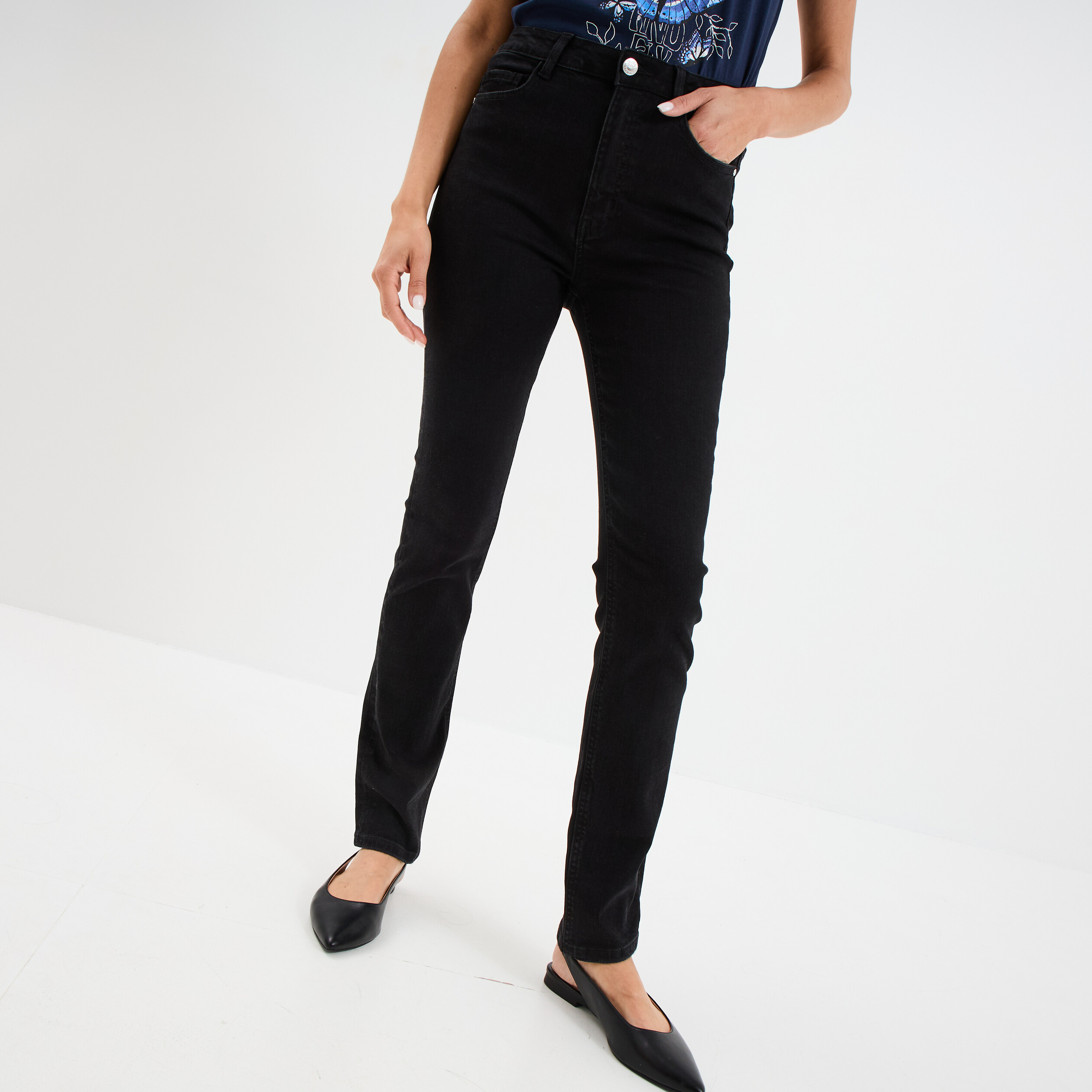 jeans slim taille haute denim noir femme Jeans slim taille haute denim noir femme
