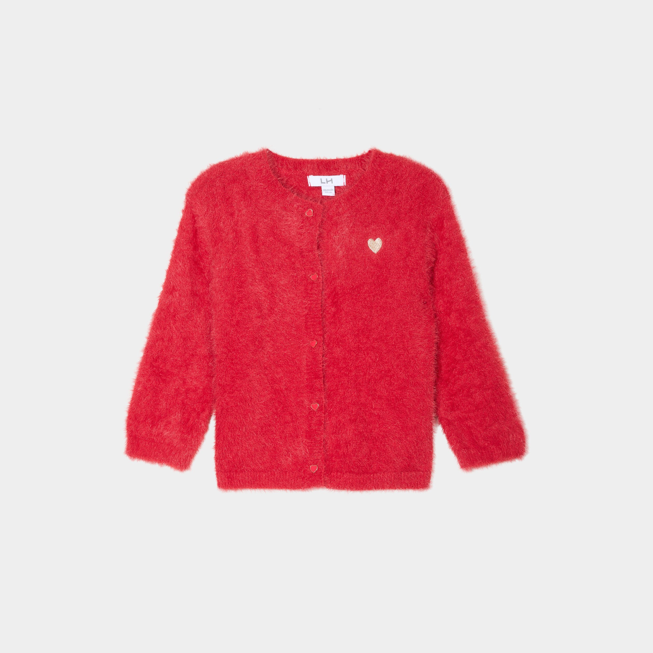 Gilet manches longues boutonné rouge bébé fille