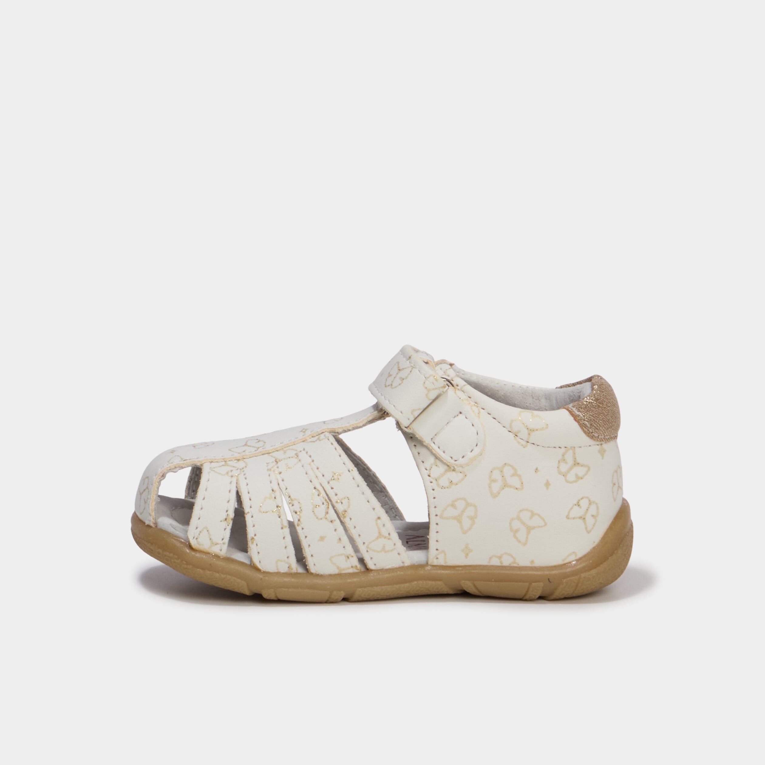 Sandales en cuir fermeture &agrave; scratchs blanc b&eacute;b&eacute; fille