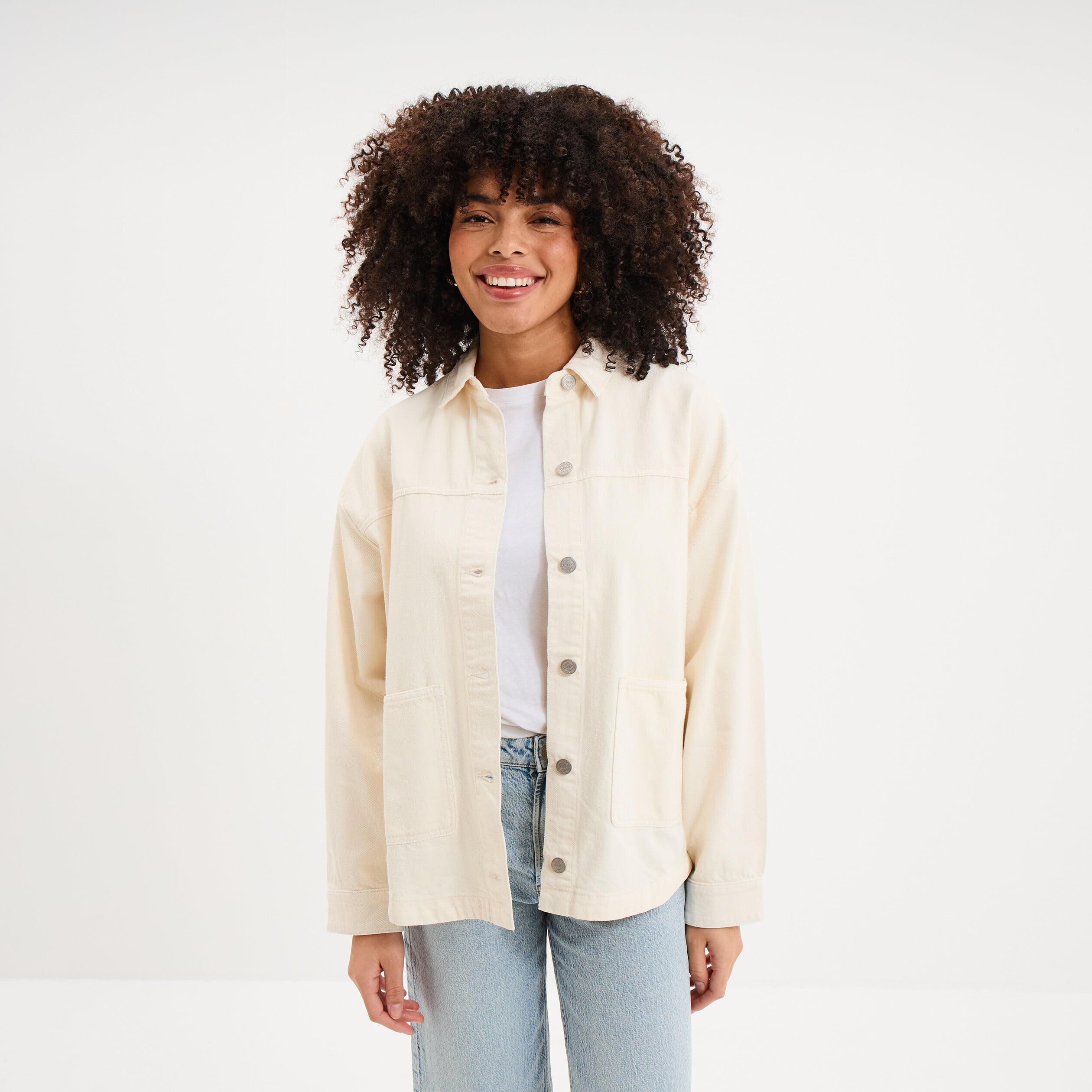 Veste surchemise oversize en jean coton creme femme
