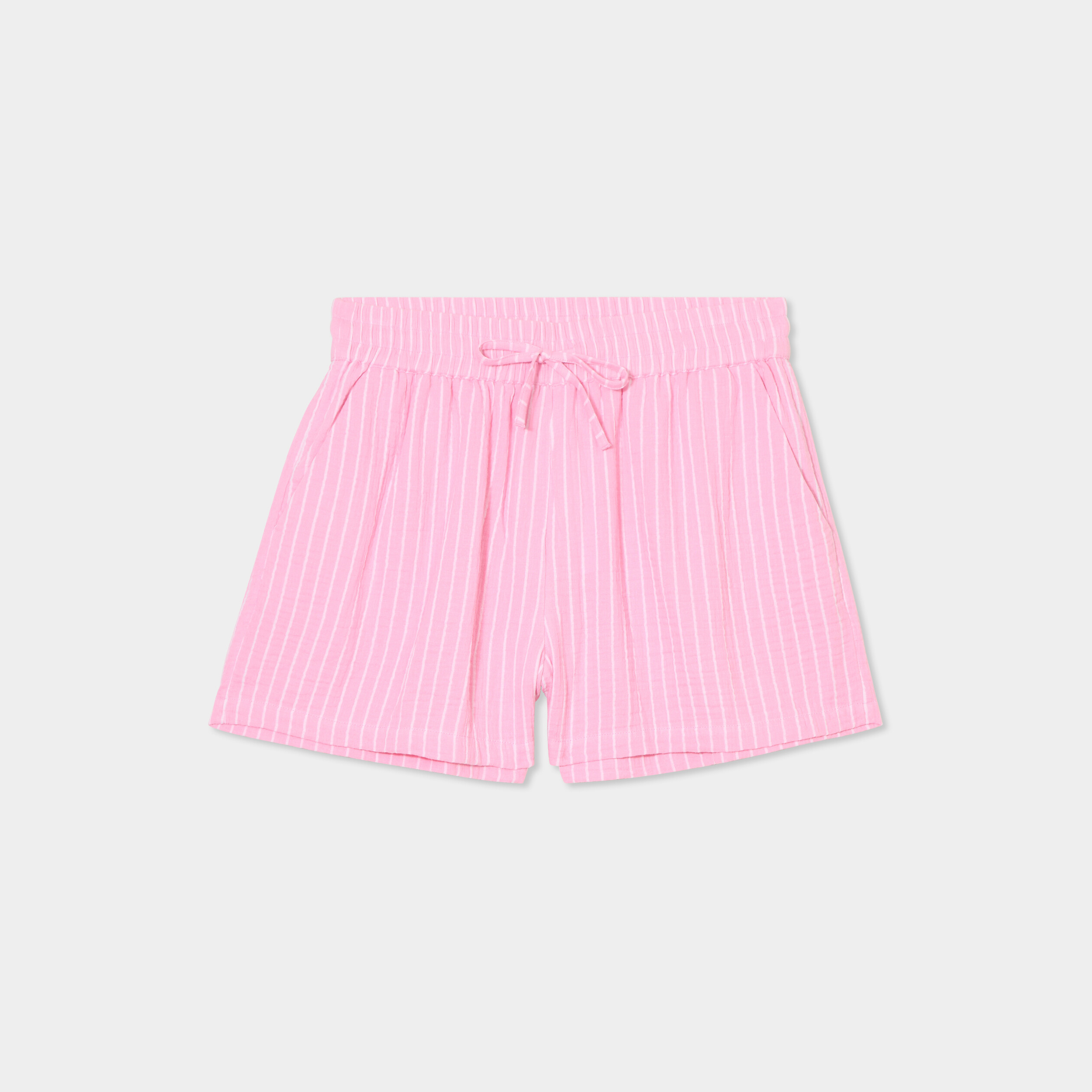 short taille elastiquee gaze de coton rose vif femme Short taille élastiquée gaze de coton rose vif femme