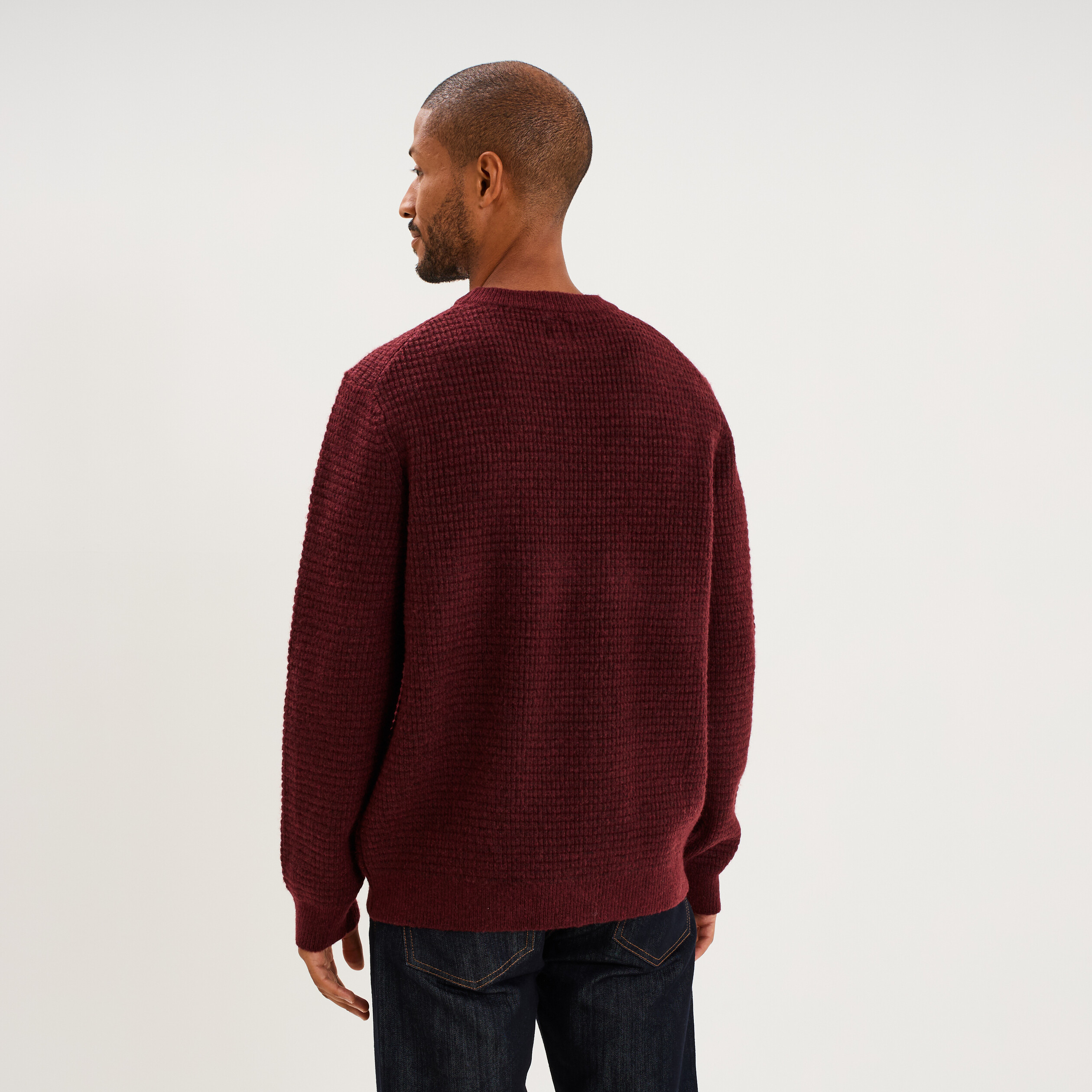 Pull col rond manches longues prune homme
