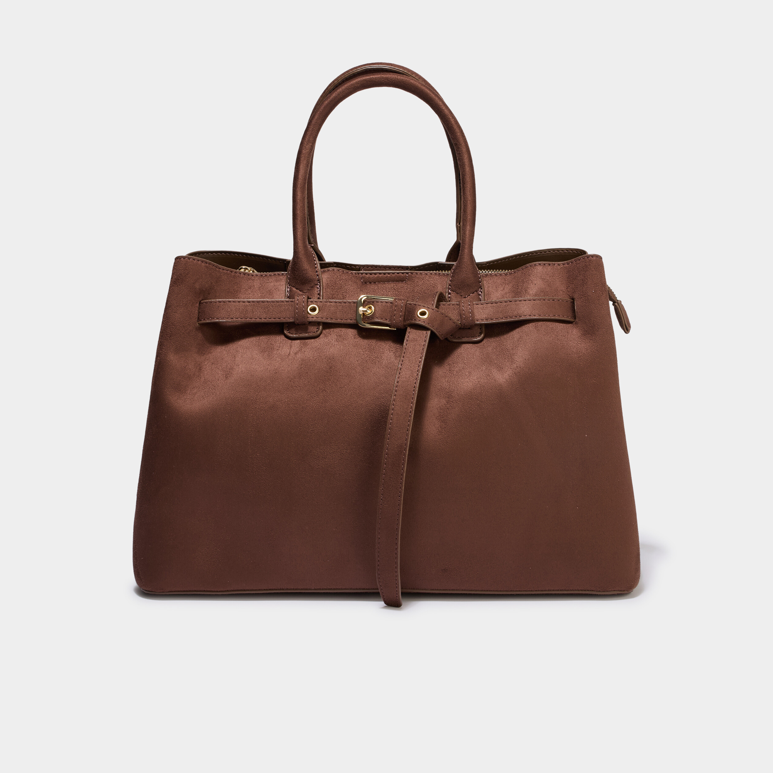 Sac &agrave; main rectangulaire effet su&eacute;dine marron fonc&eacute; femme