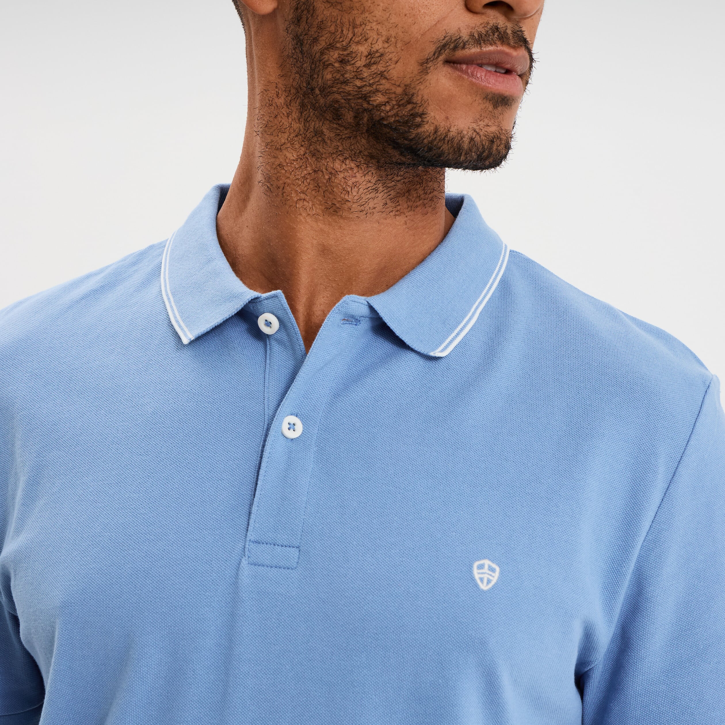 Polo piqu&eacute; coton manches courtes bleu homme