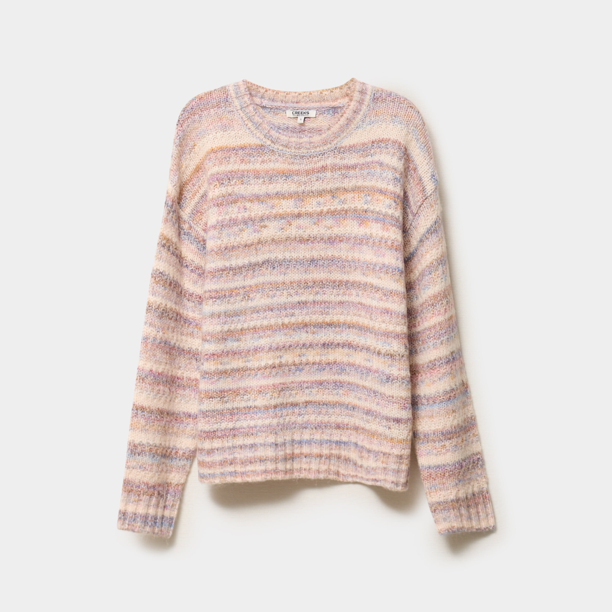 Pull droit col rond manches longues multicolore femme