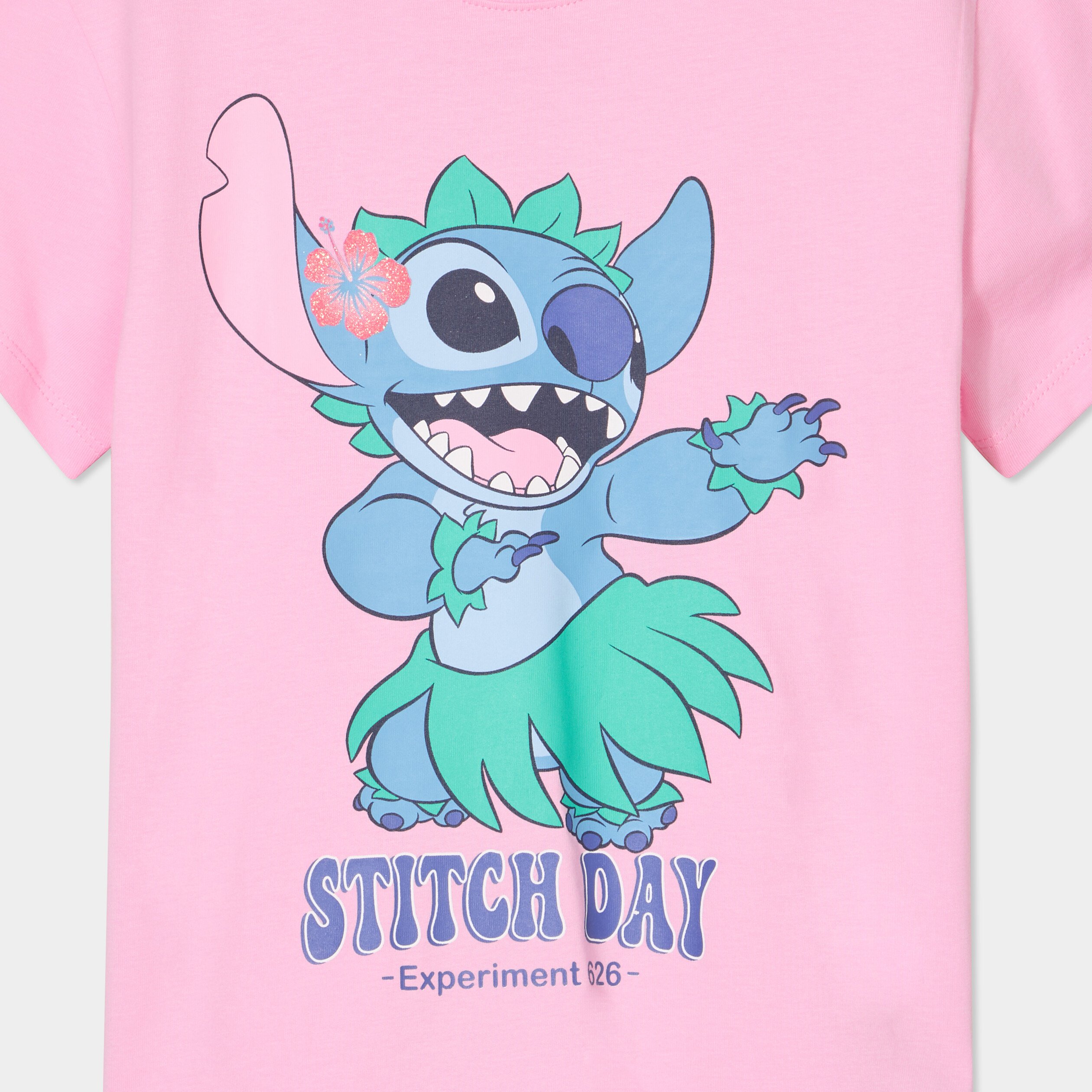 t shirt manches courtes coton stitch rose fille T-shirt manches courtes coton Stitch rose fille