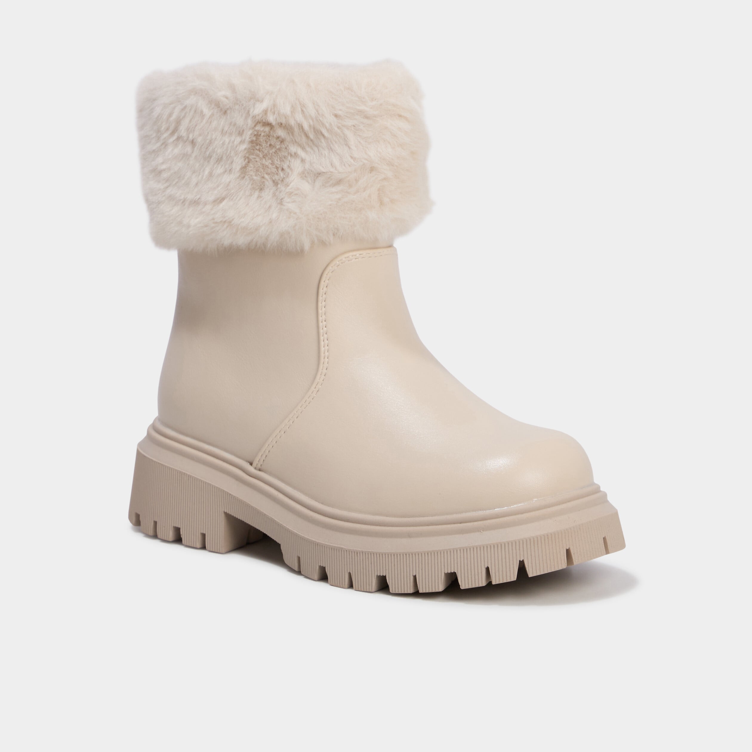 Boots pluie zipp&eacute;es avec fausse fourrure creme fille