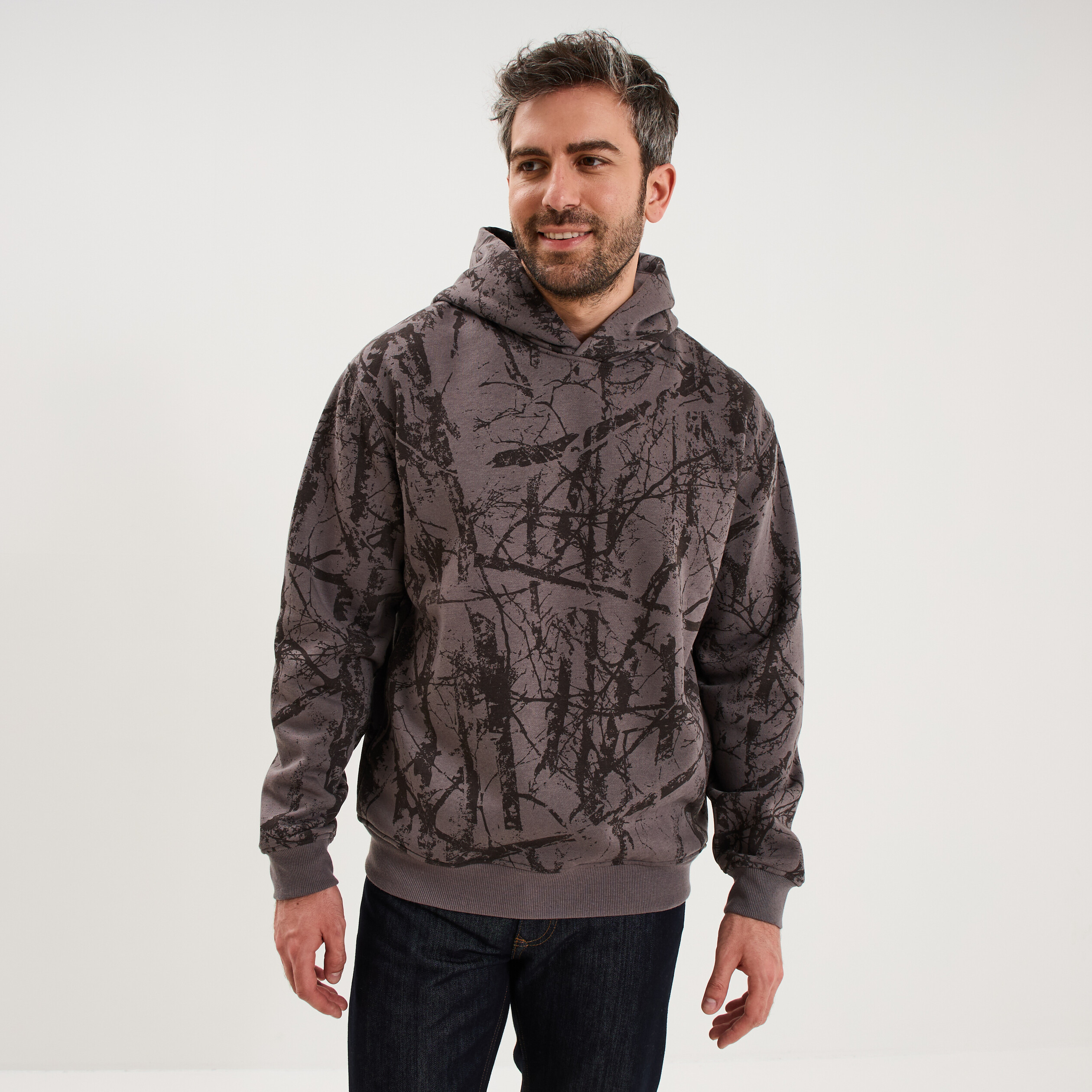 Sweat hoodie &agrave; capuche molleton taupe homme