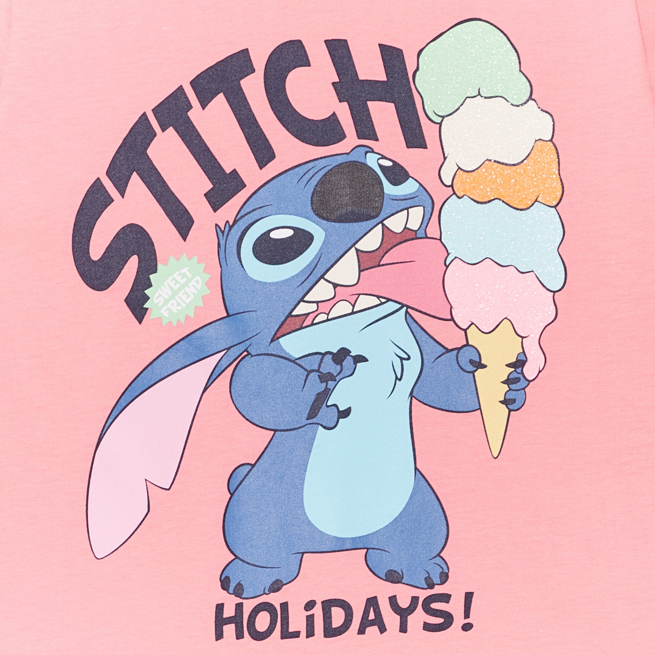 t shirt manches courtes coton stitch orange corail fille T-shirt manches courtes coton Stitch orange corail fille