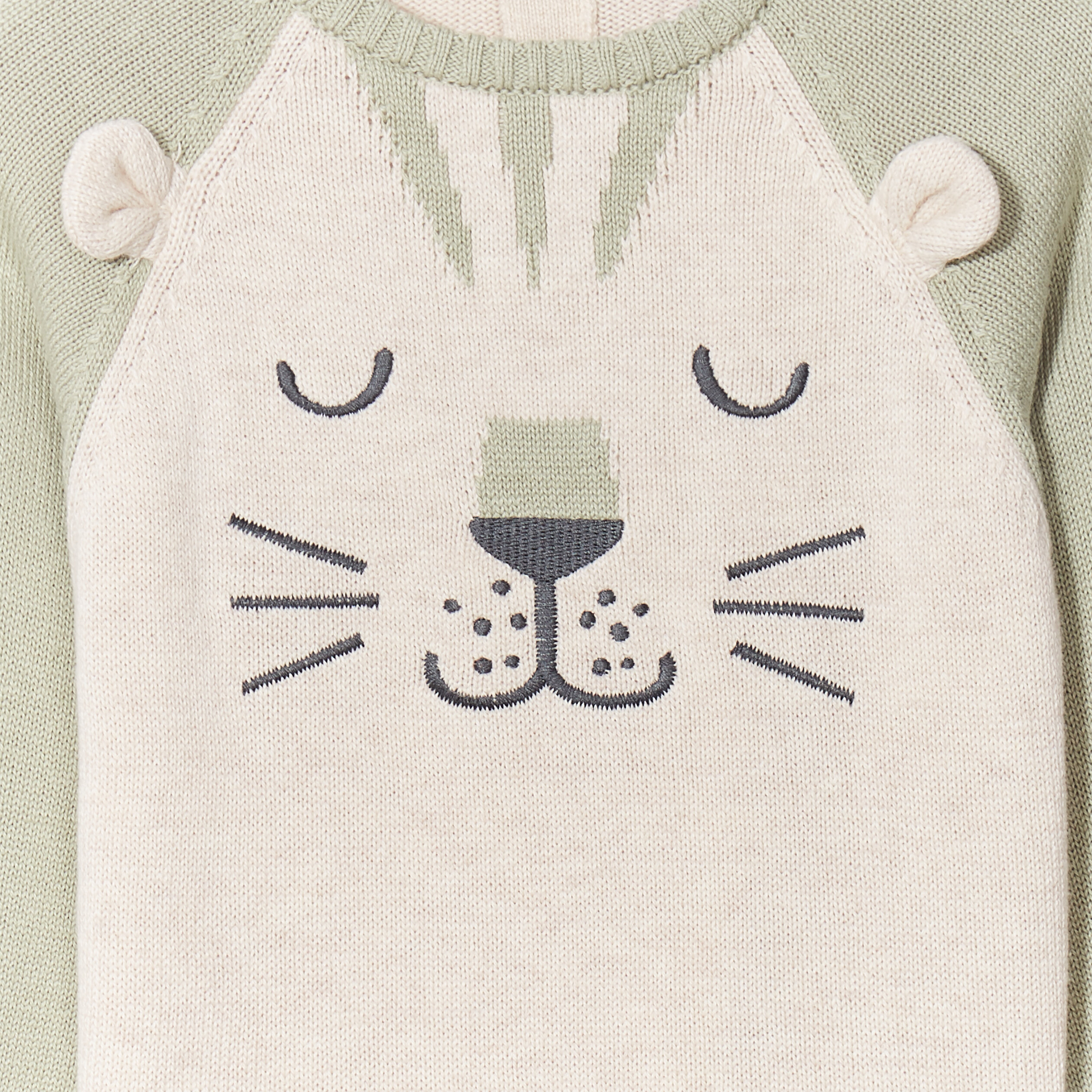 pull col rond manches longues coton vert kaki bebeg Pull col rond manches longues coton vert kaki bébé garçon