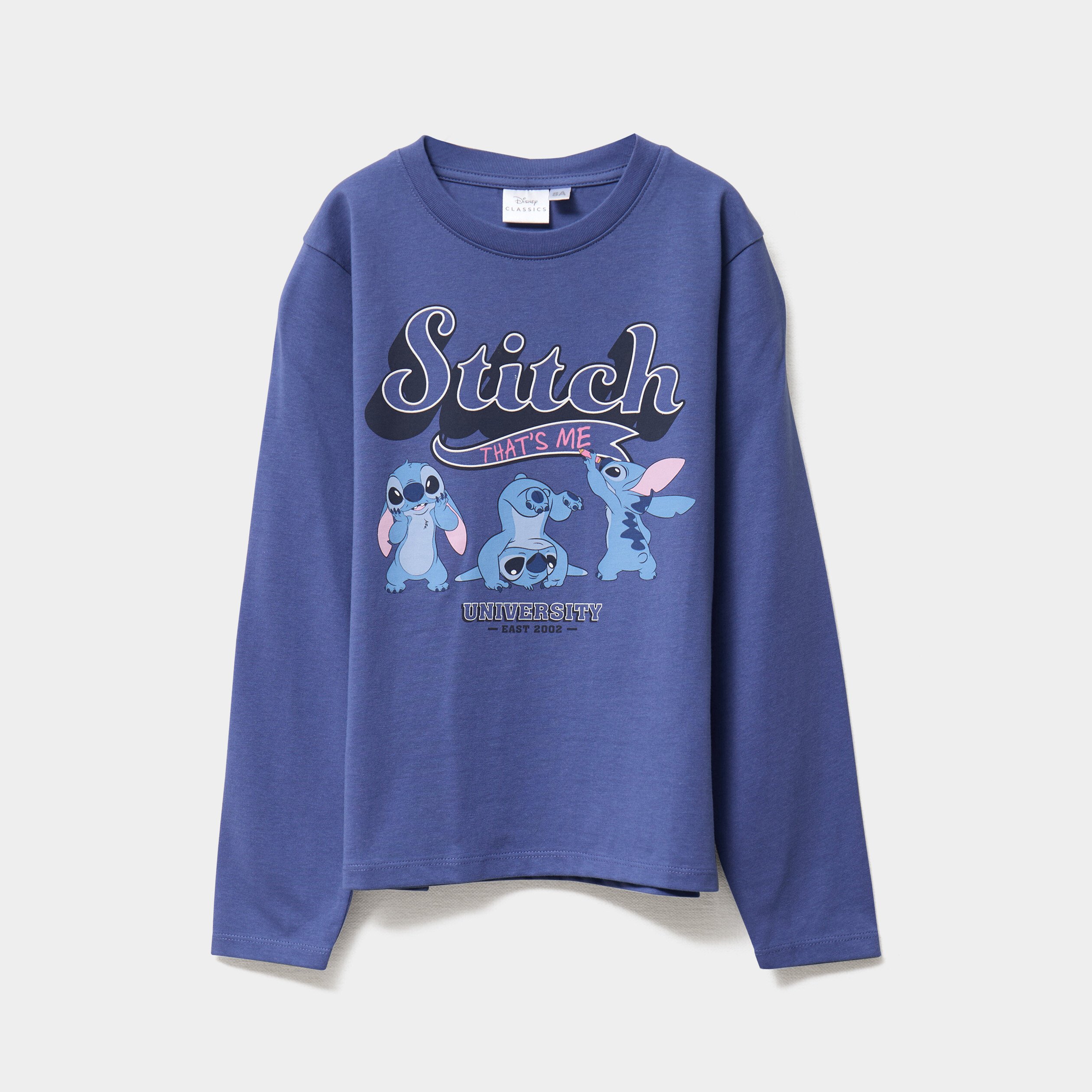 t shirt manches longues coton stitch bleu fille T-shirt manches longues coton Stitch bleu fille