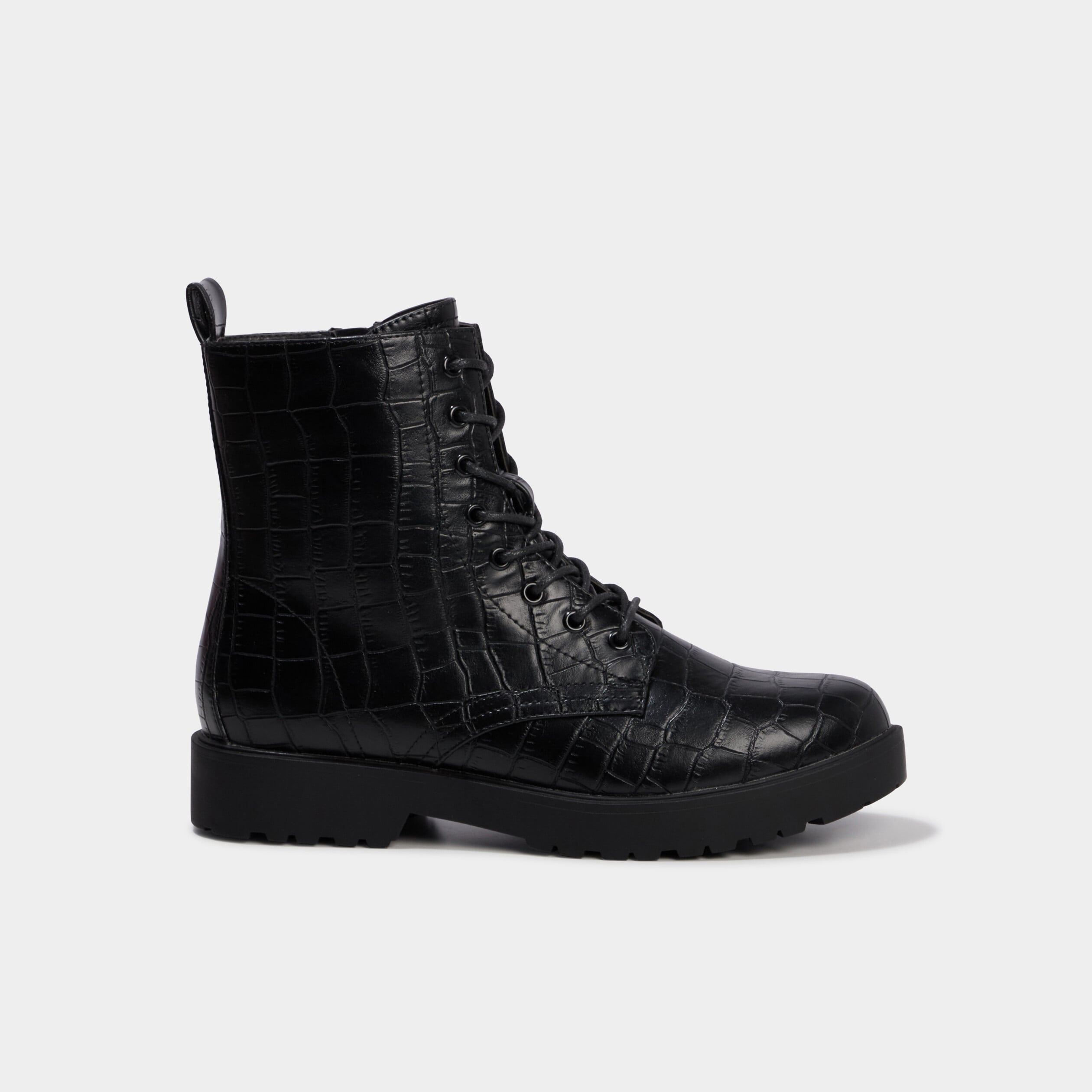 Boots plates zipp&eacute;es &agrave; lacets noir femme