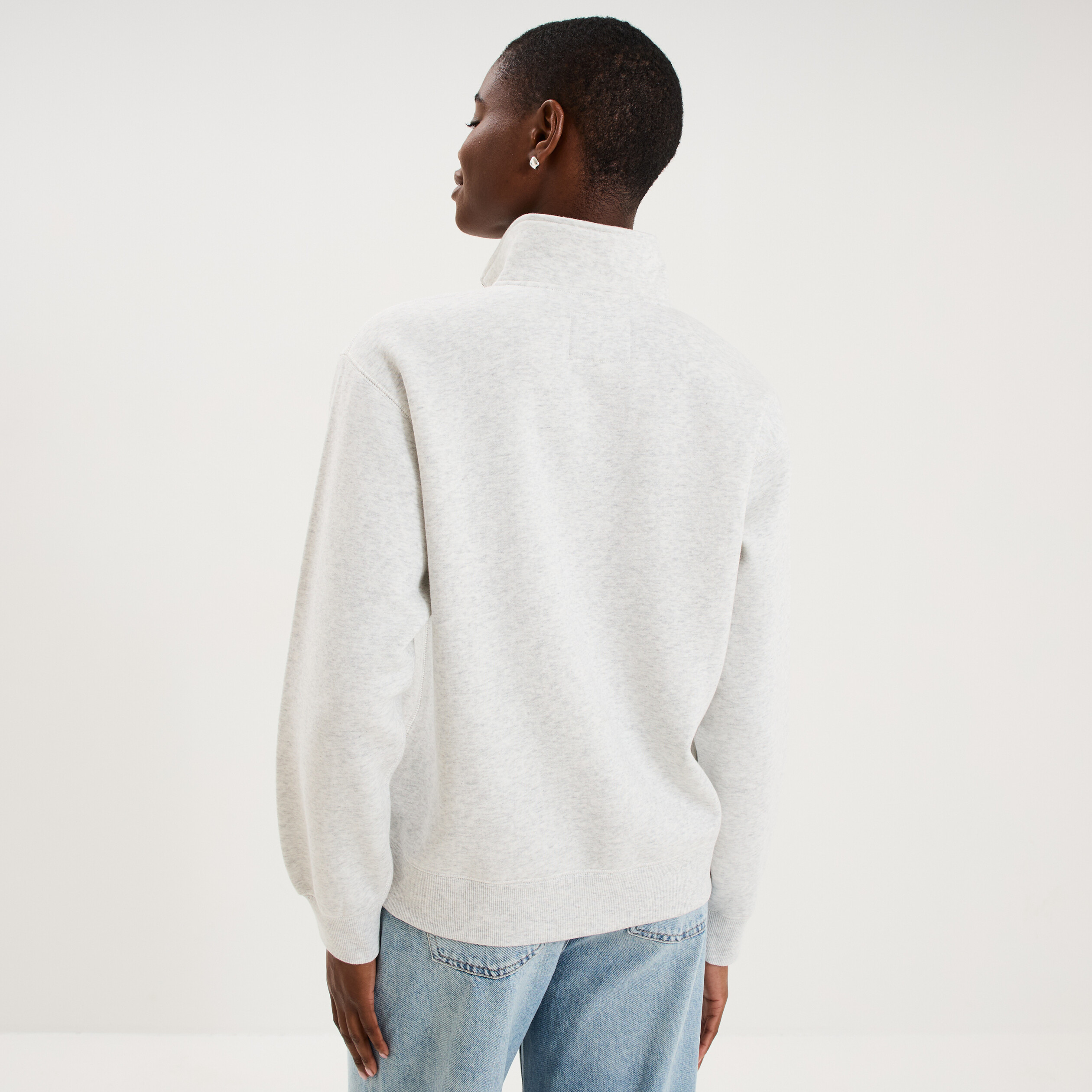 Sweat col camionneur zipp&eacute; gris clair femme