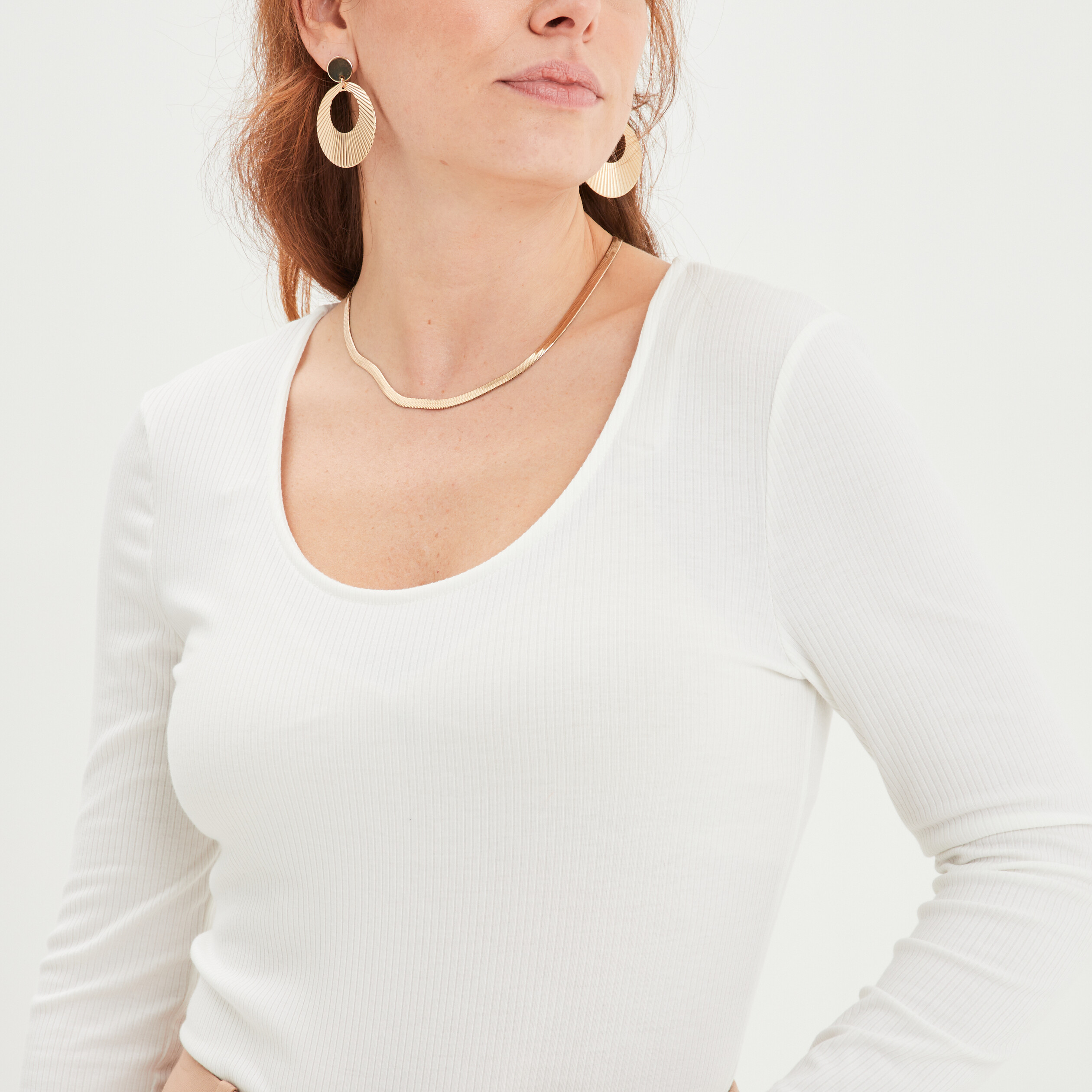 body cotele col rond manches longues blanc femme Body côtelé col rond manches longues blanc femme