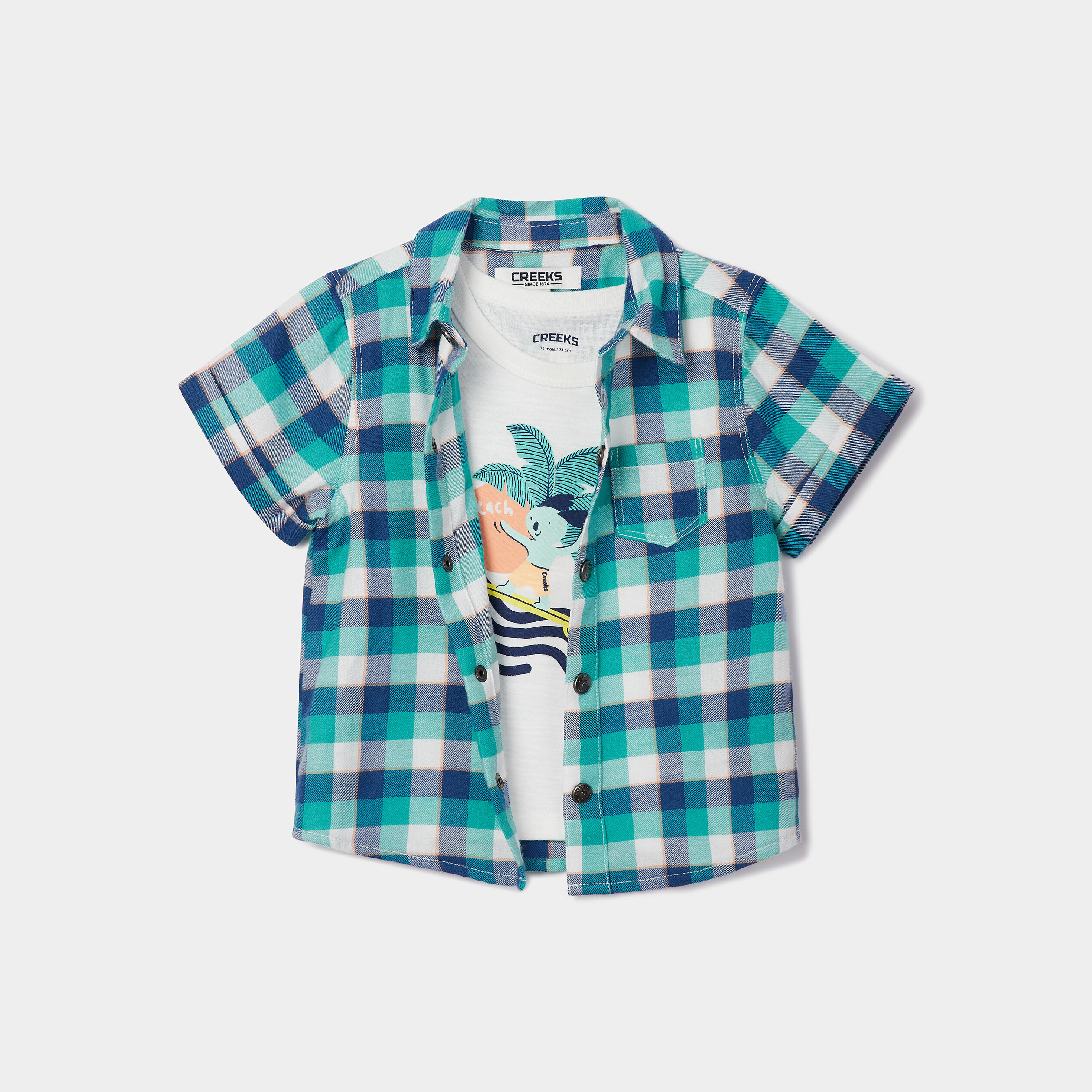 ensemble chemise et debardeur creeks bleu turquoise bebeg Ensemble chemise et débardeur Creeks bleu turquoise bébé garçon