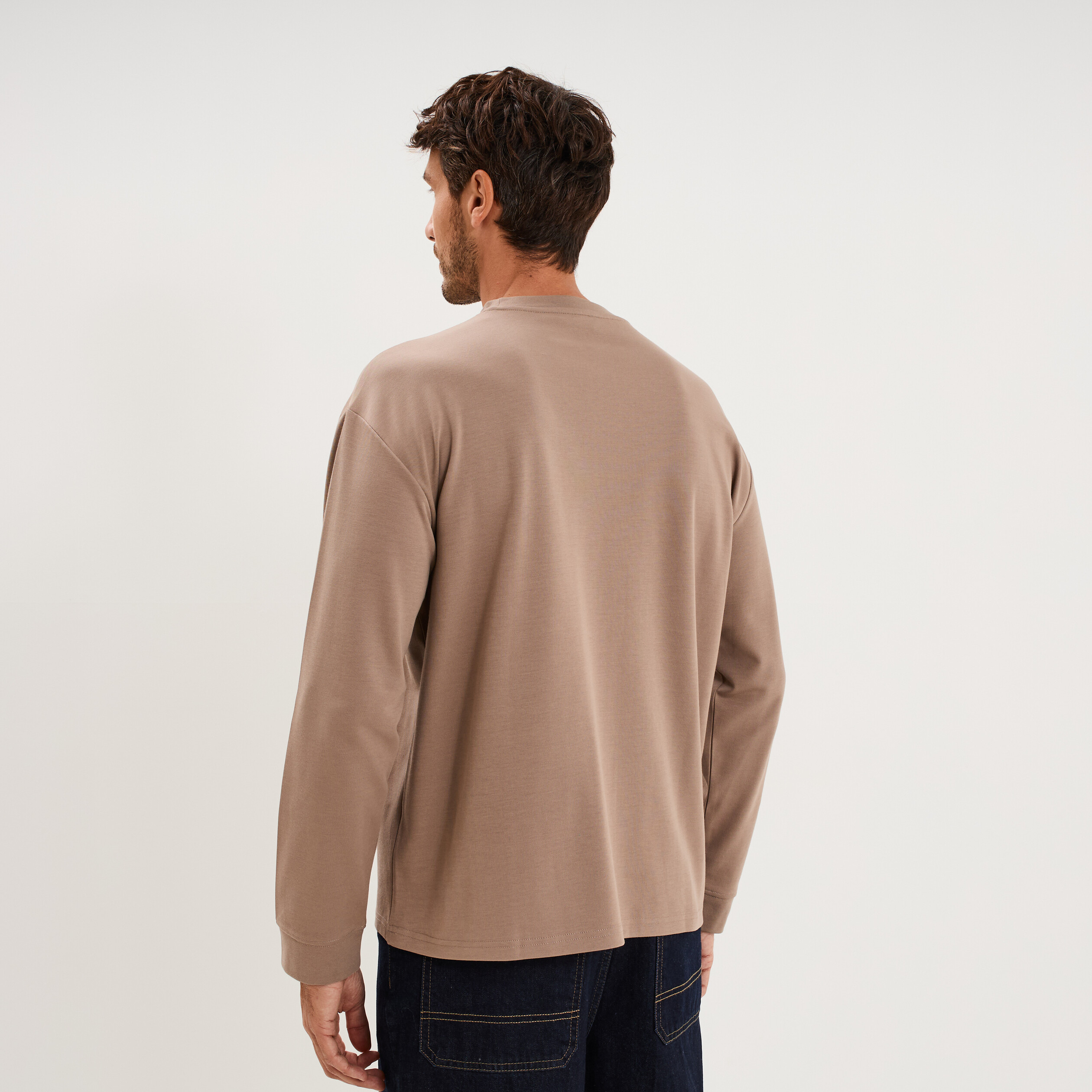 T-shirt col rond manches longues gris homme