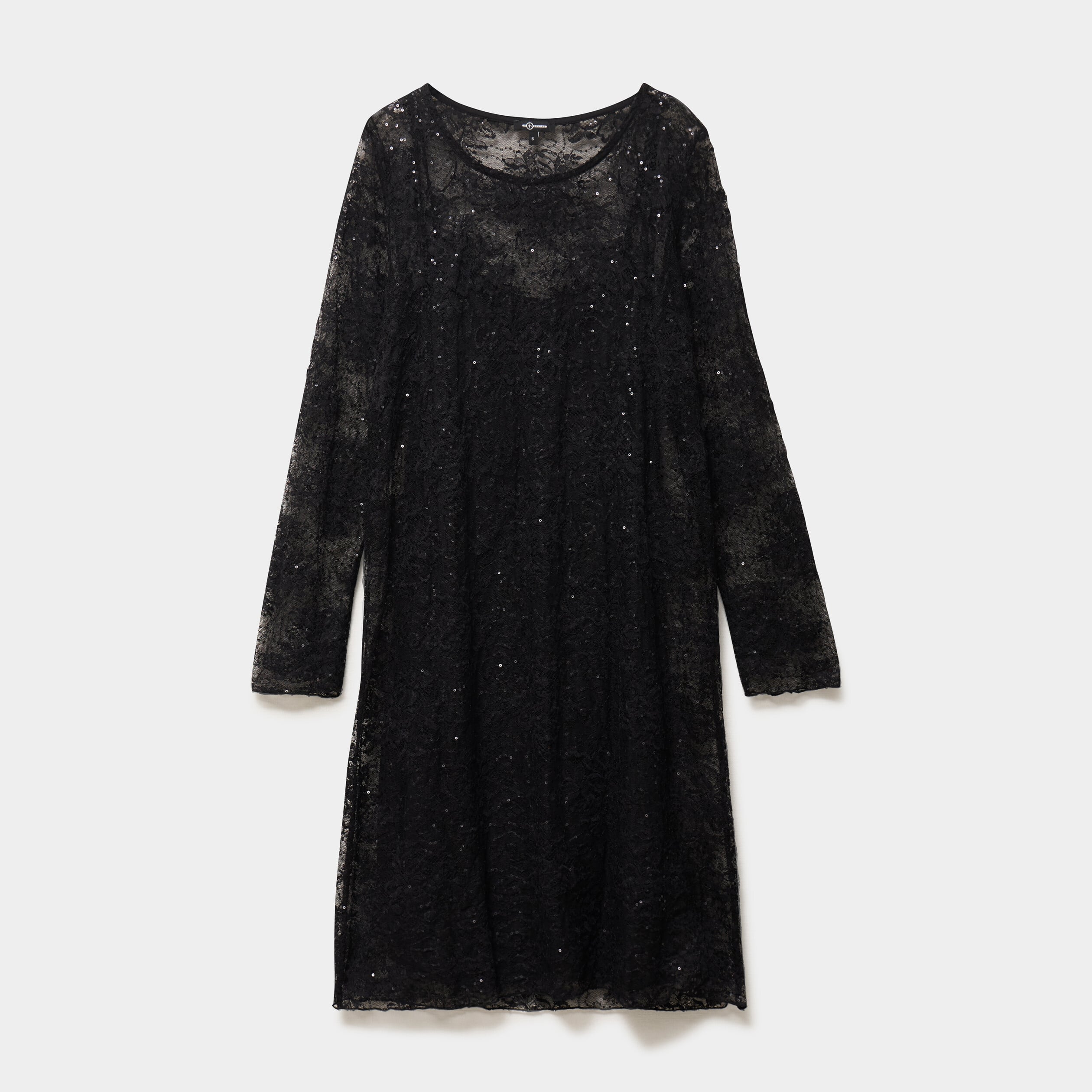 Robe dentelle et sequins doubl&eacute;e noir femme