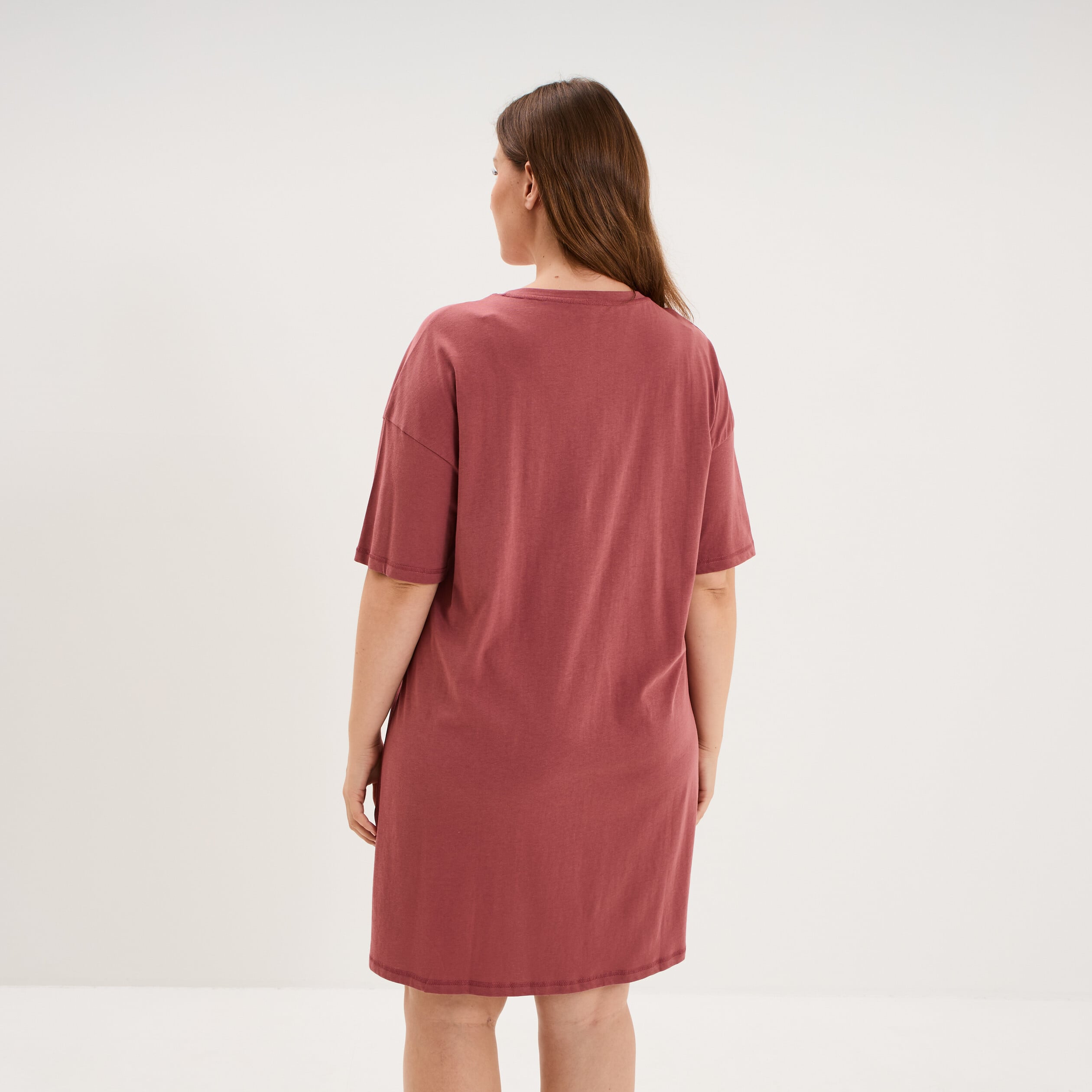 Chemise de nuit courte col rond coton rose framboise femme grande taille