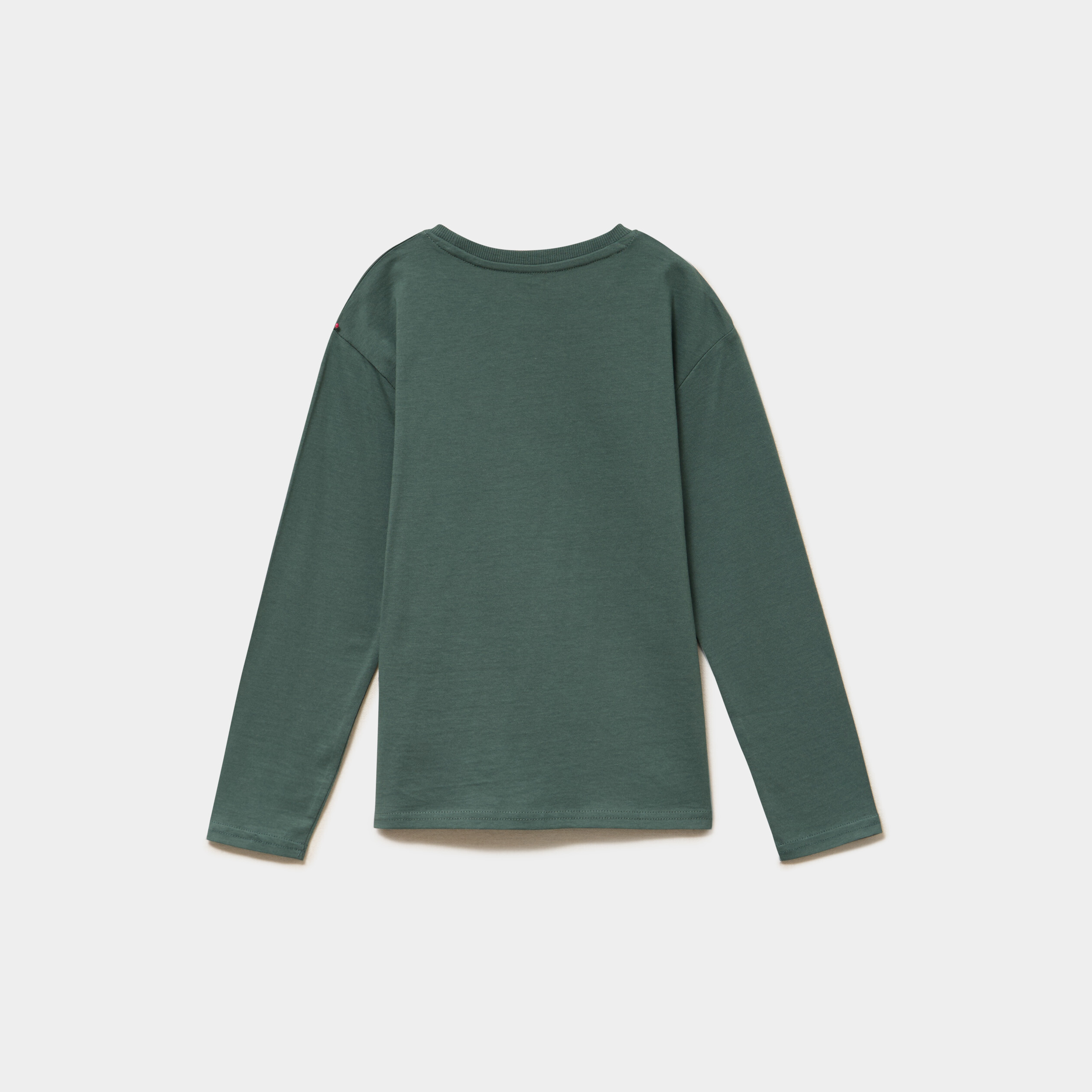 T-shirt manches longues coton vert fonc&eacute; gar&ccedil;on
