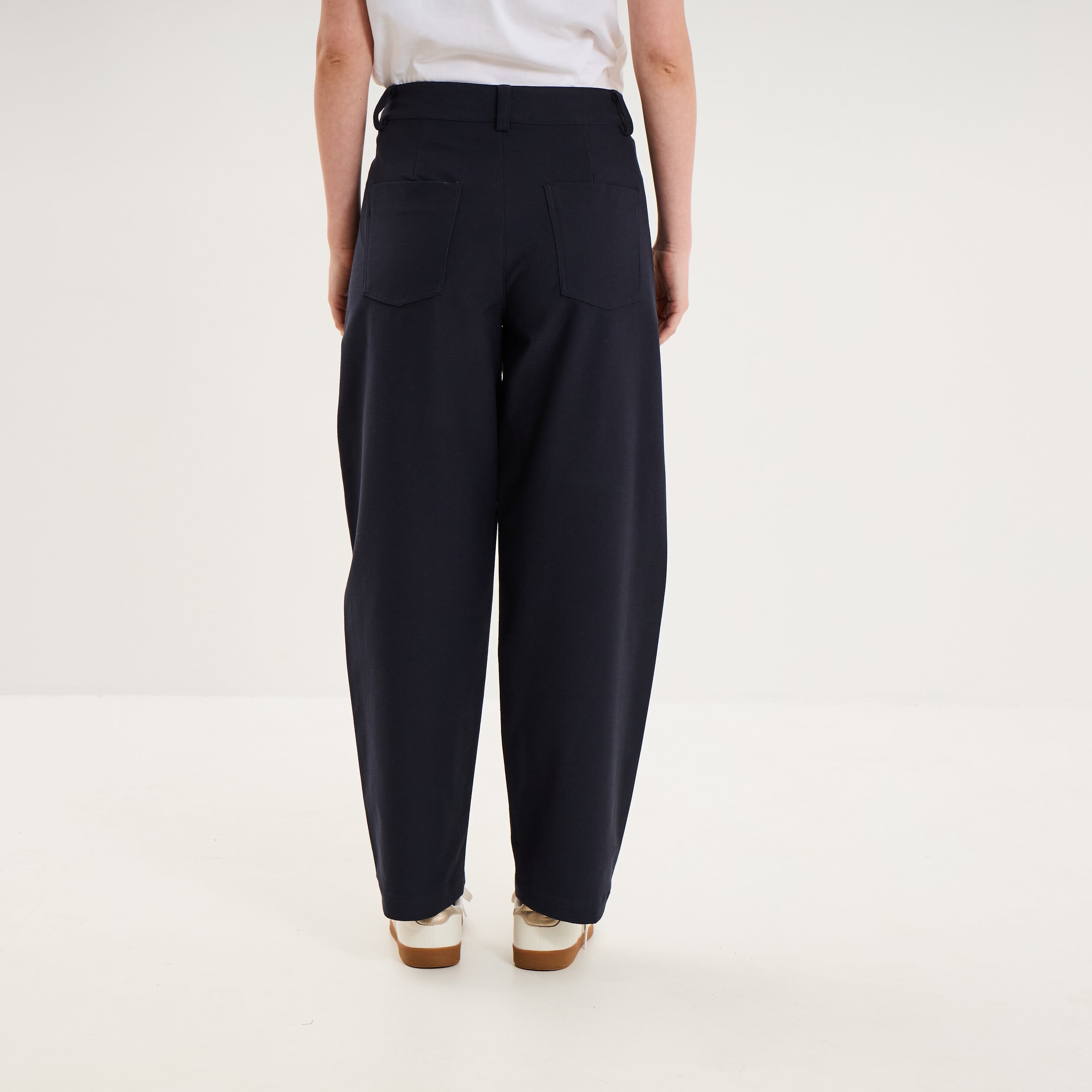 Pantalon ballon taille haute bleu fonc&eacute; femme