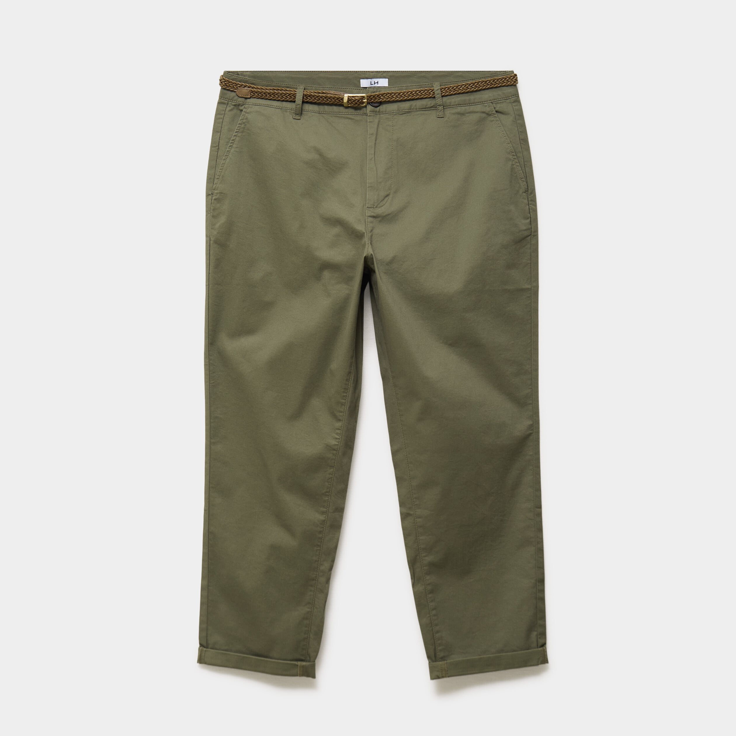 Pantalon chino taille haute coton vert kaki femme grande taille