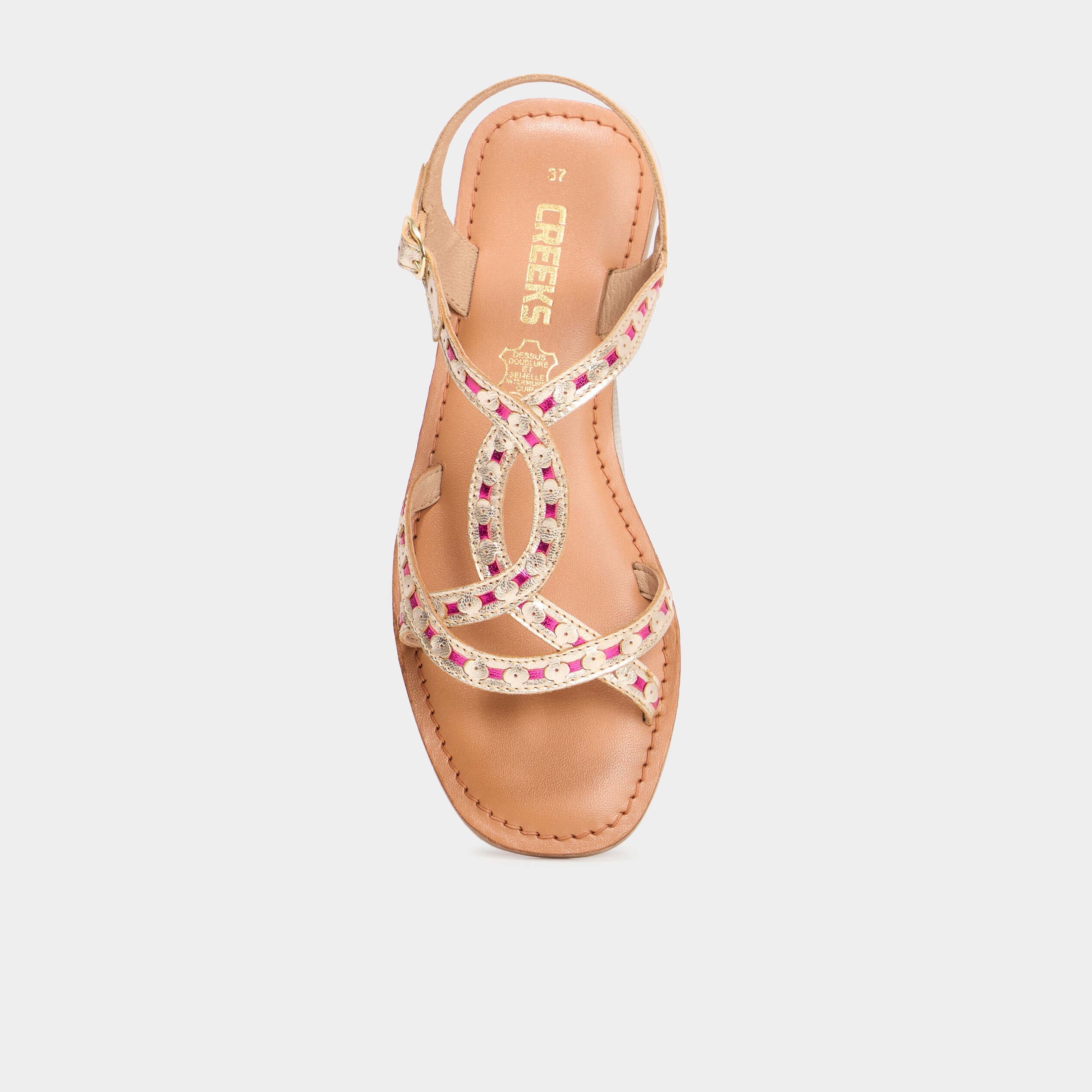 sandales plates en cuir multicolore femme Sandales plates en cuir multicolore femme