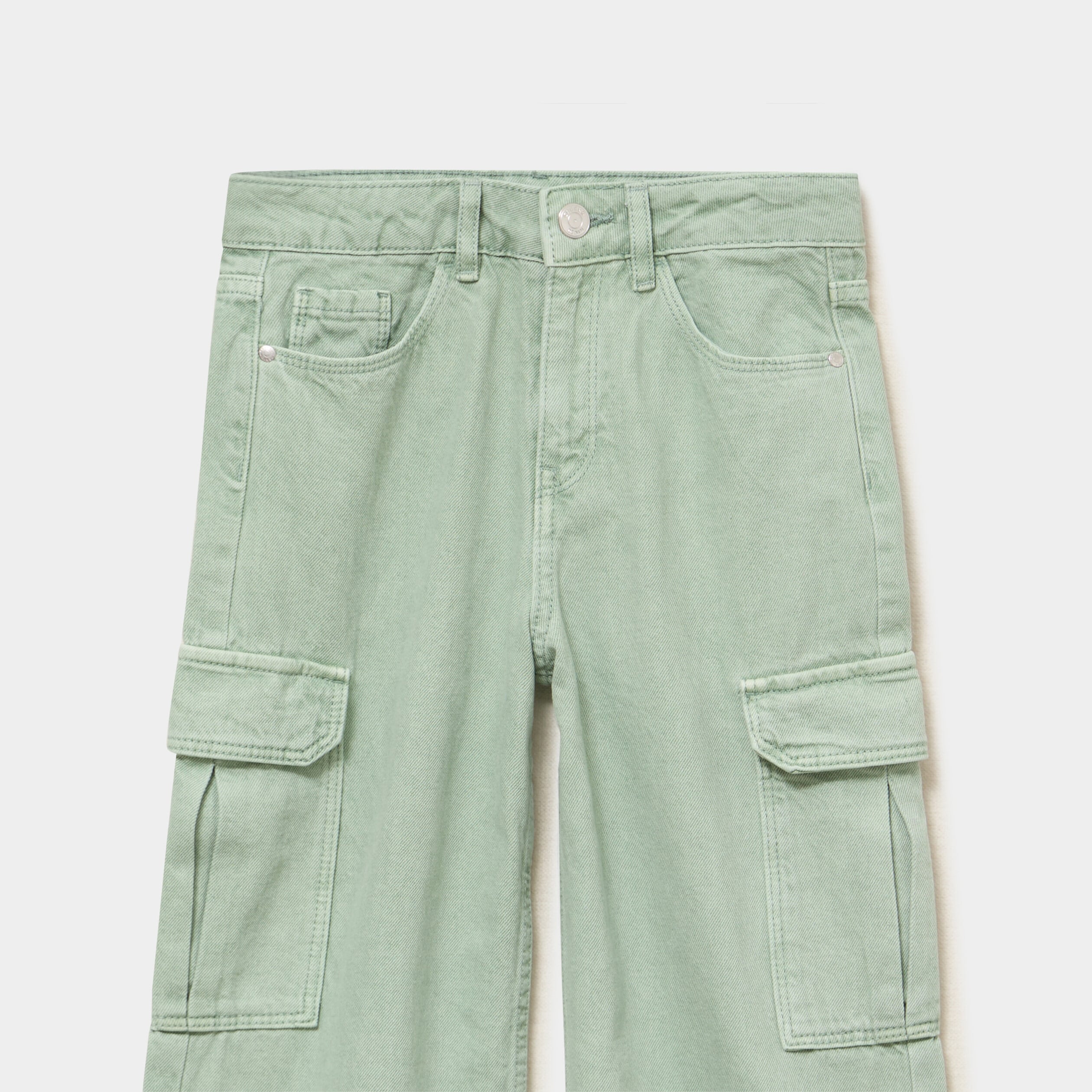 Pantalon large battle poches &agrave; rabat vert pastel fille