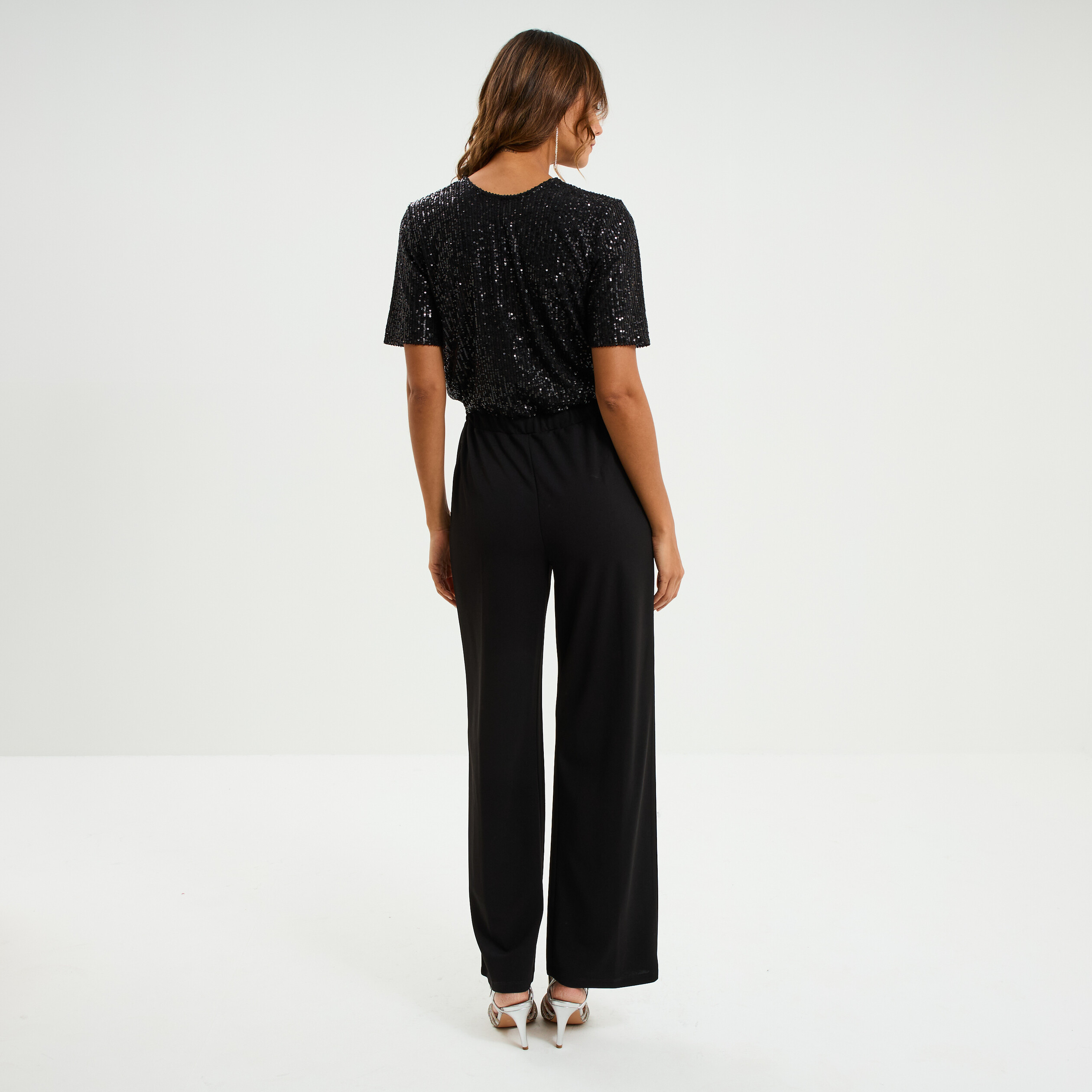 Combinaison pantalon buste sequins noir femme