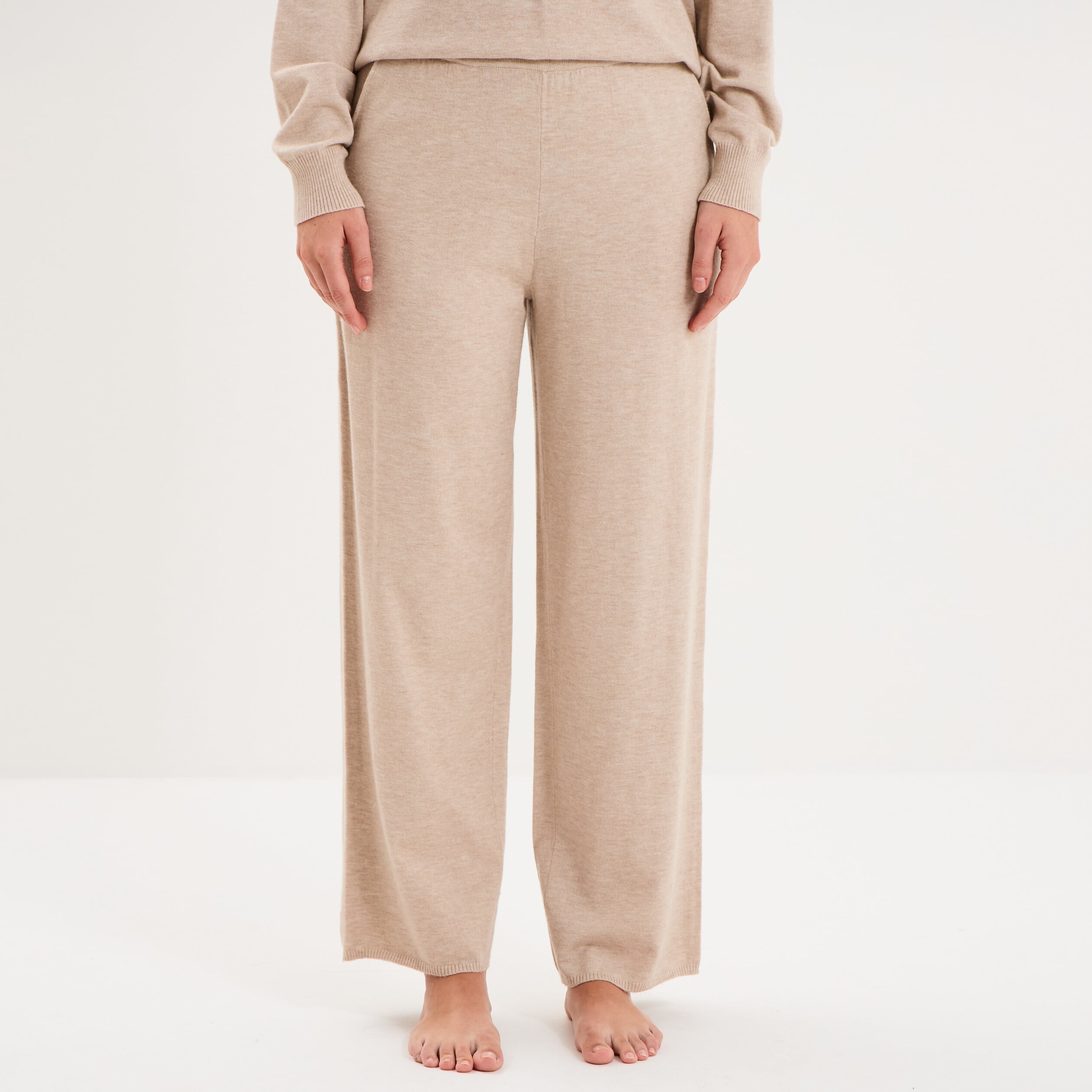 Pantalon de pyjama large en maille beige femme
