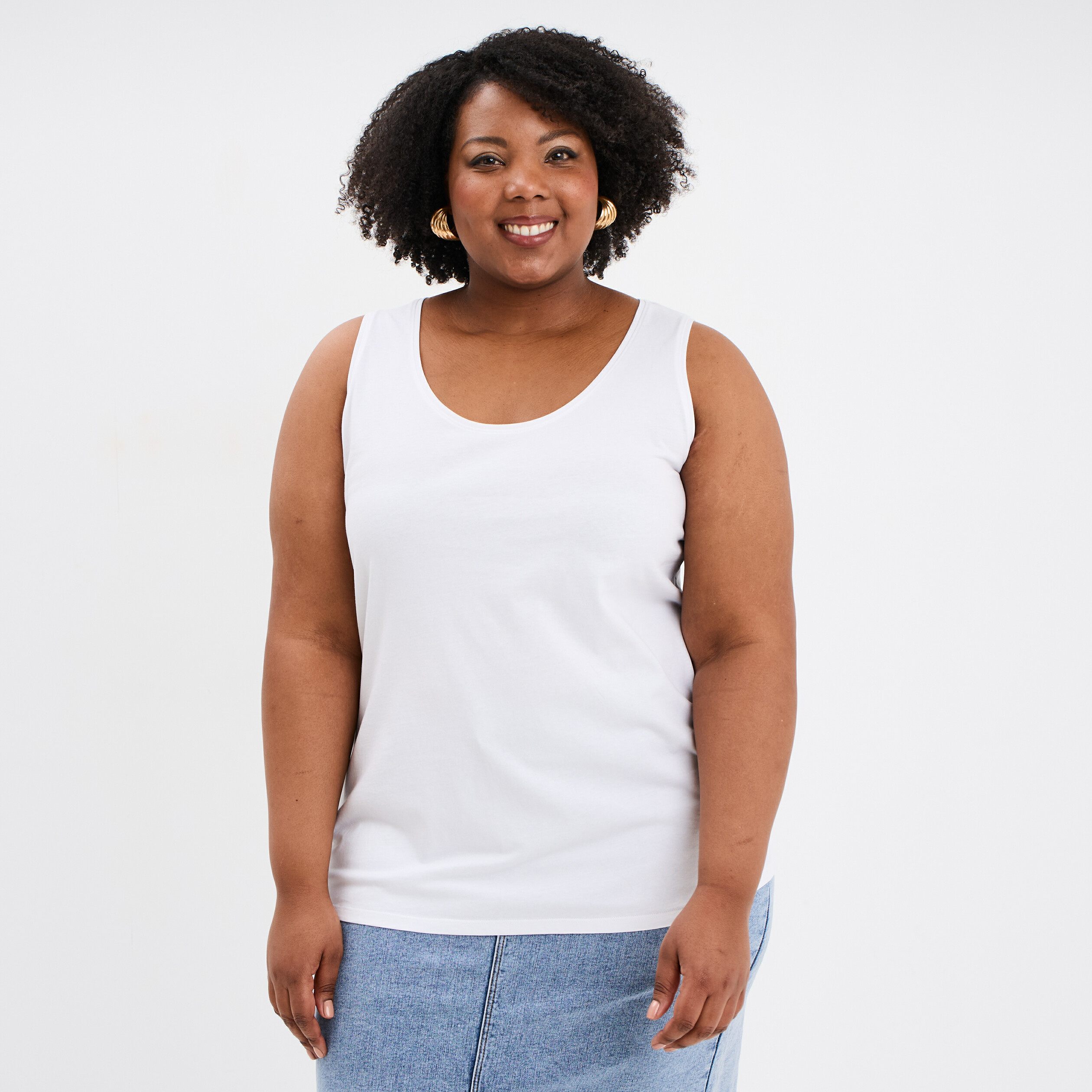 debardeur ajuste sans manches coton blanc femmegt Débardeur ajusté sans manches coton blanc femme grande taille
