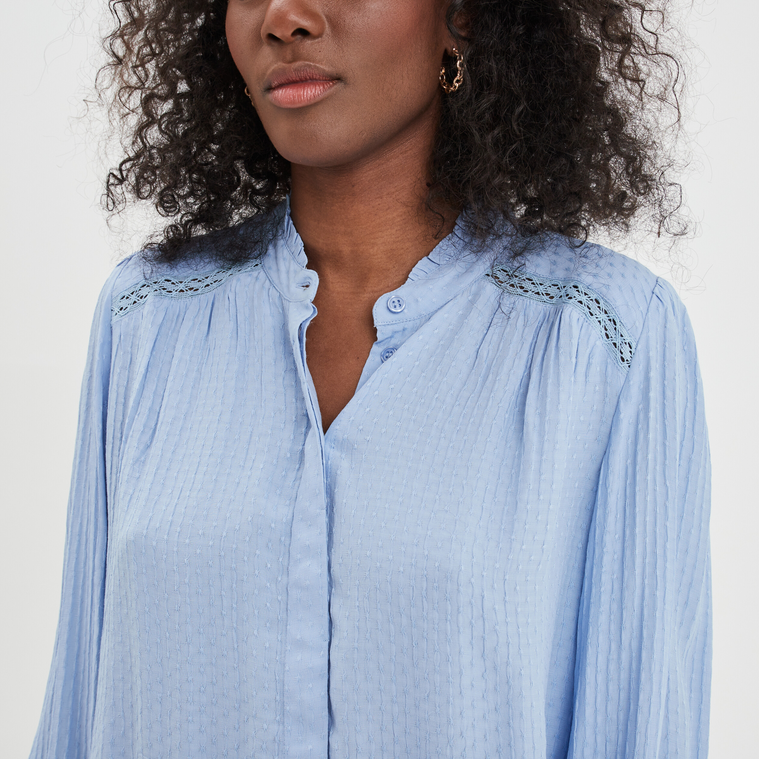 Chemise Blanche Mao femme + Col & Poignets Napolitain amovibles Bleu Clair  - naiakitsu