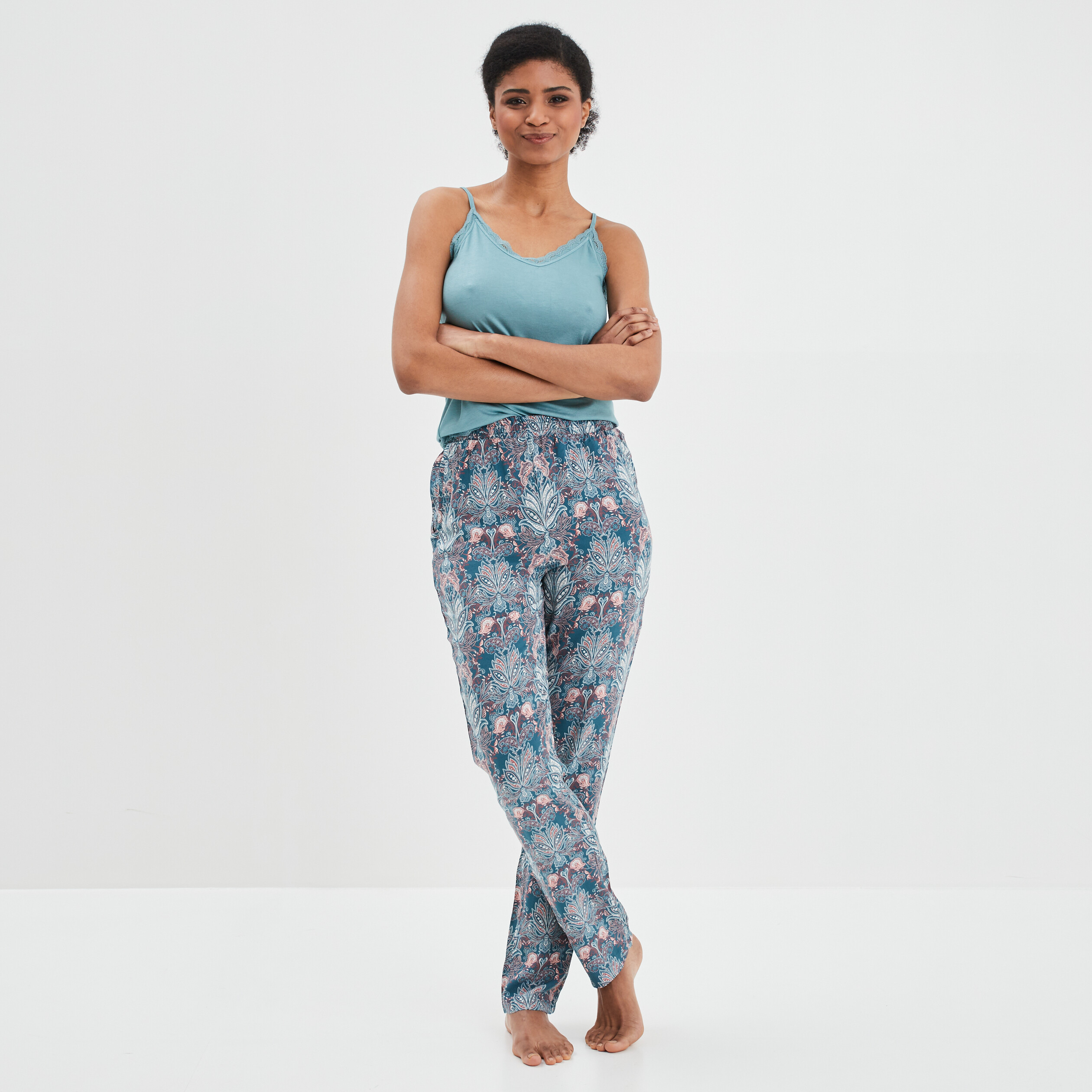 haut de pyjama debardeur col v bleu gris femme Haut de pyjama débardeur col V bleu gris femme