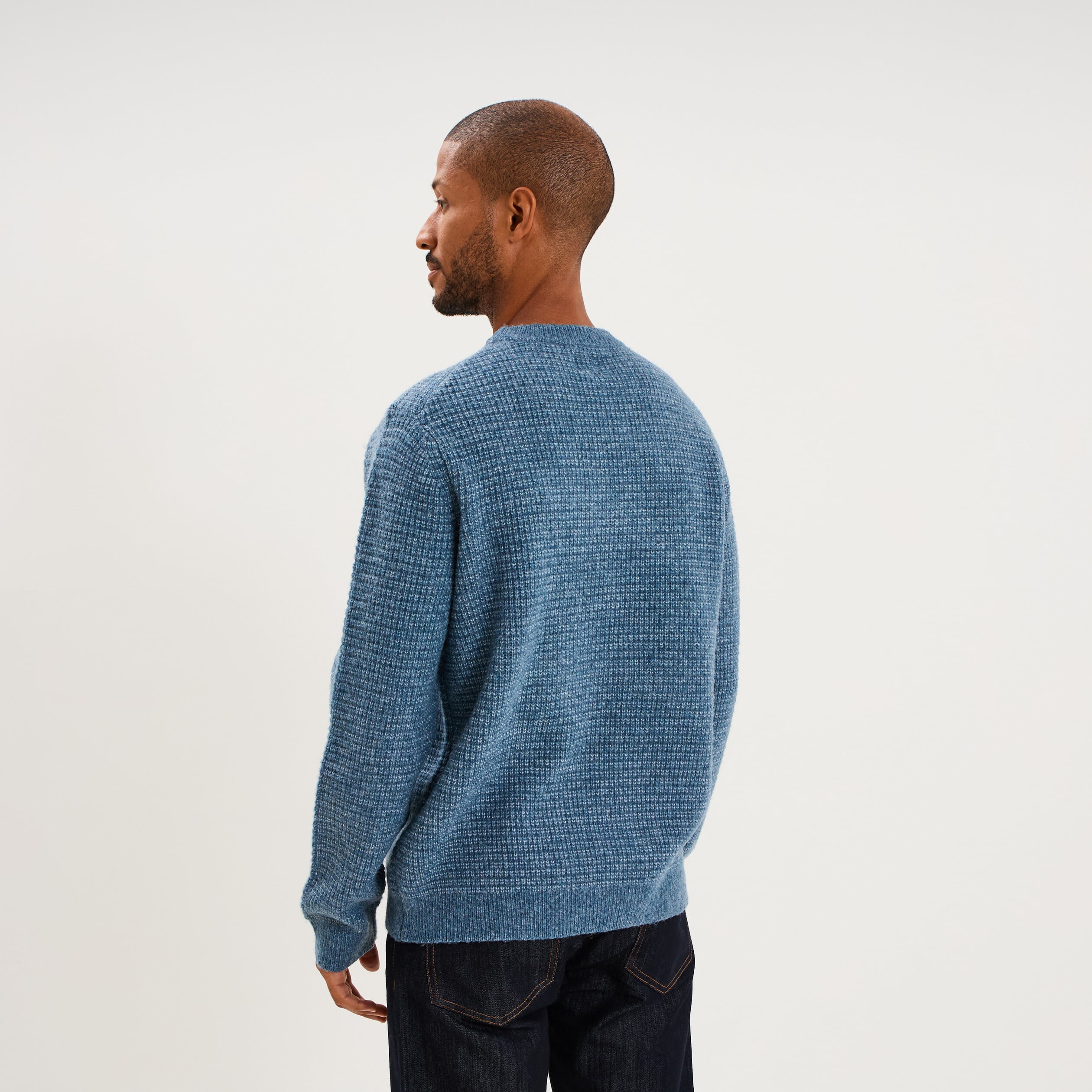 Pull col rond manches longues bleu gris homme