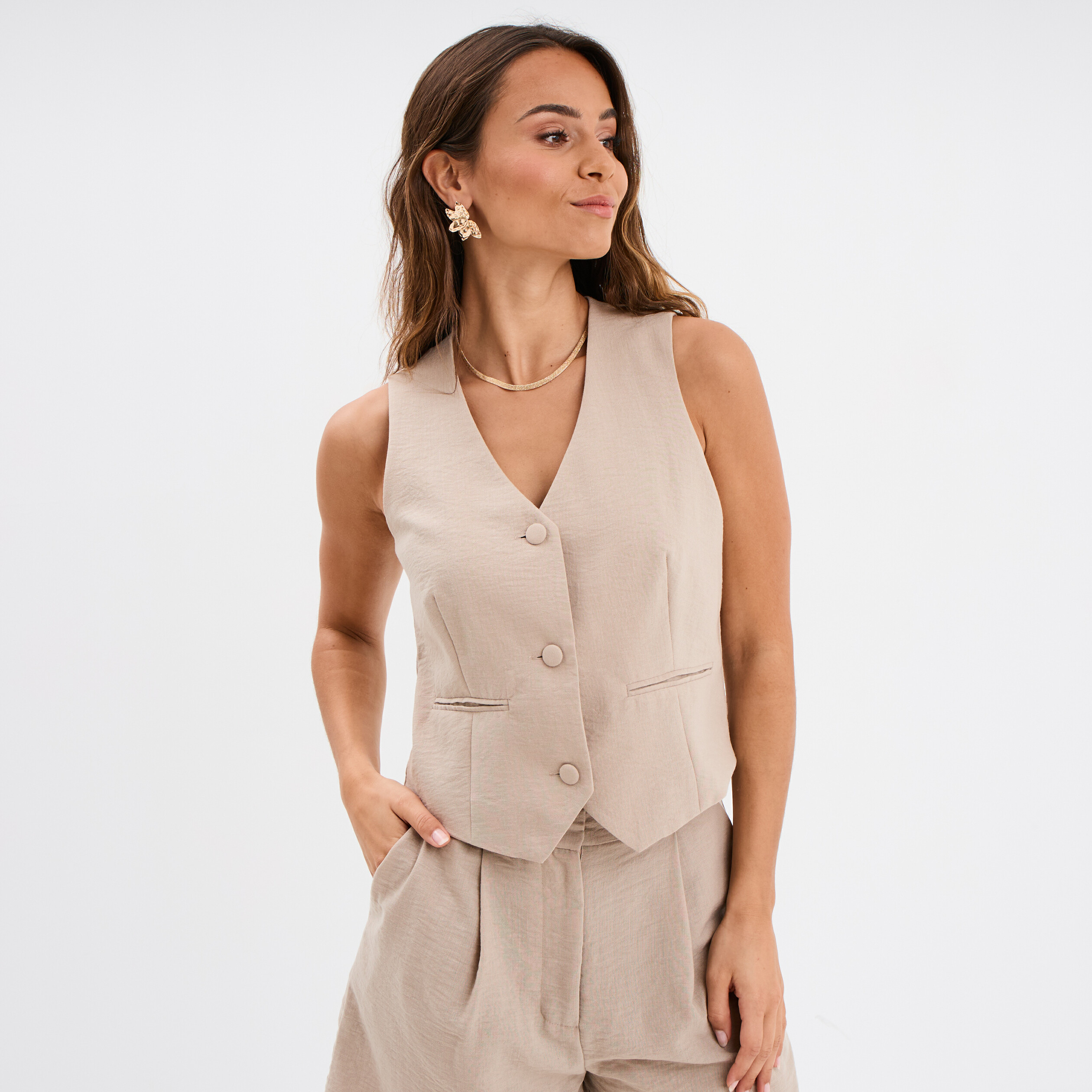 veston sans manches beige femme Veston sans manches beige femme