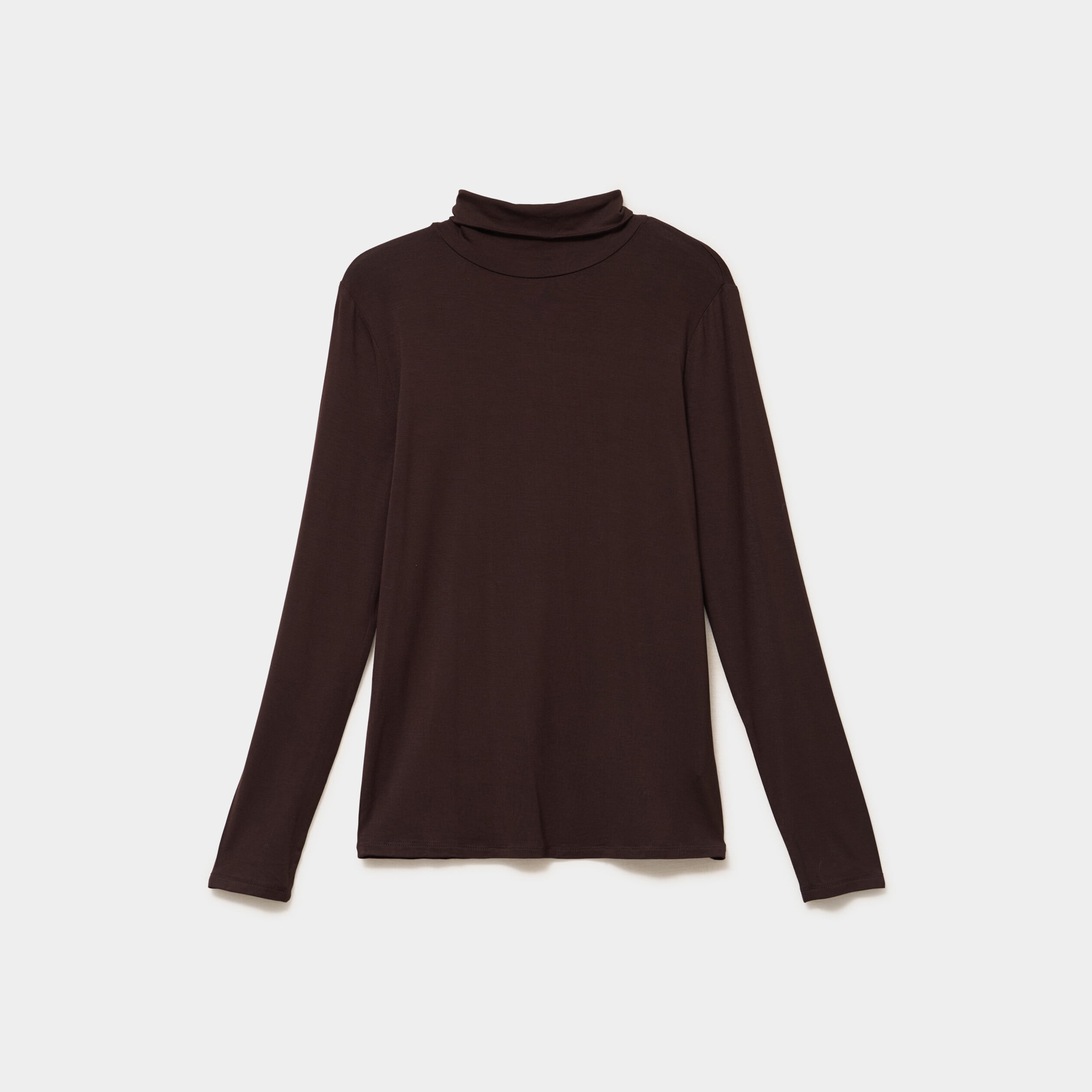 T-shirt manches longues col roul&eacute; marron fonc&eacute; femme