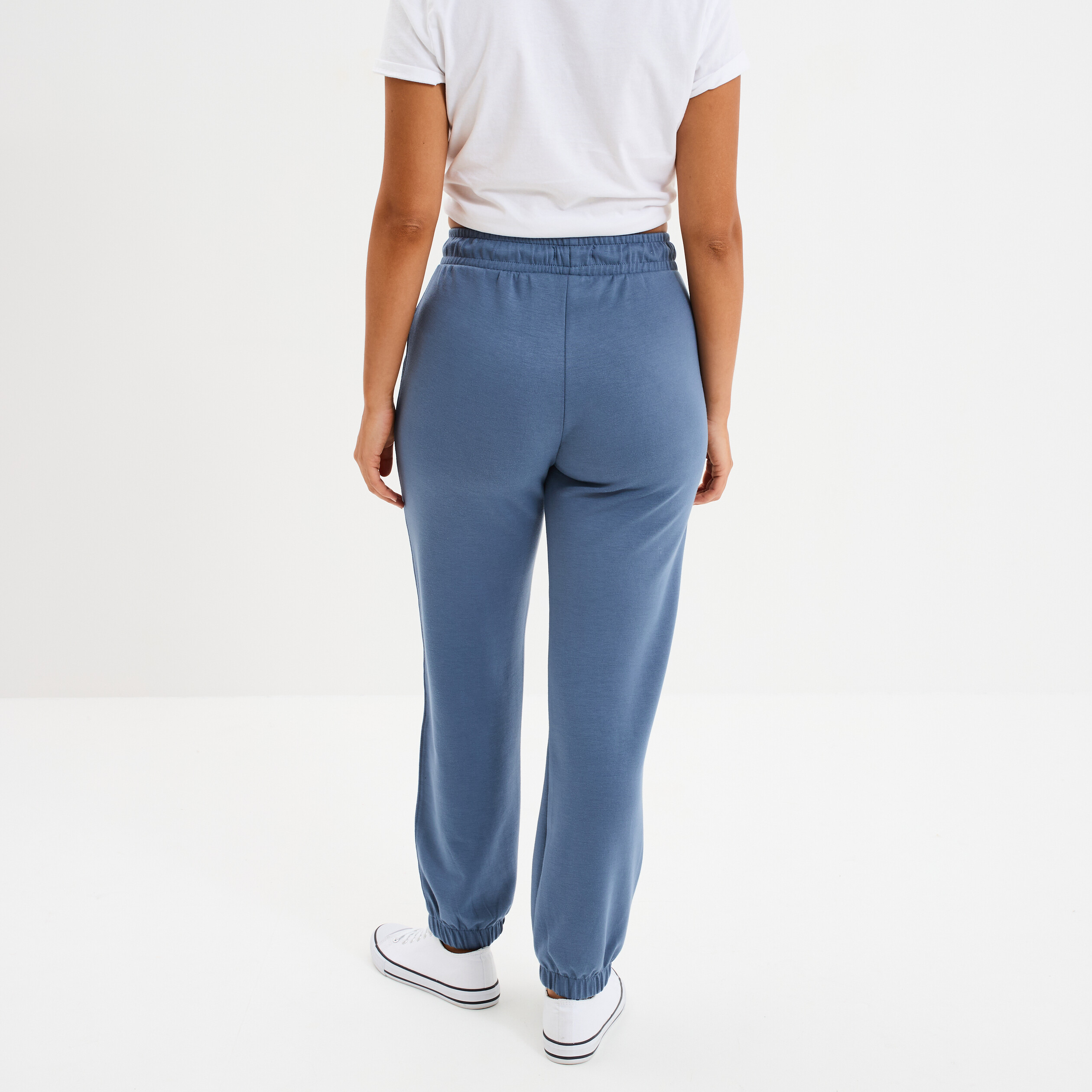 pantalon de jogging large elastique bleu gris femme Pantalon de jogging large élastiqué bleu gris femme