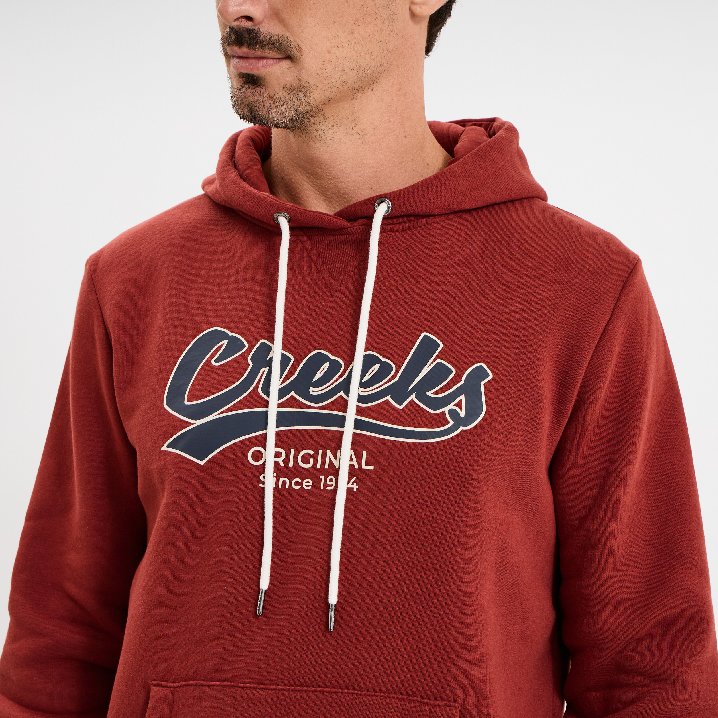 Sweat à capuche hoodie 1 poche rouge foncé homme