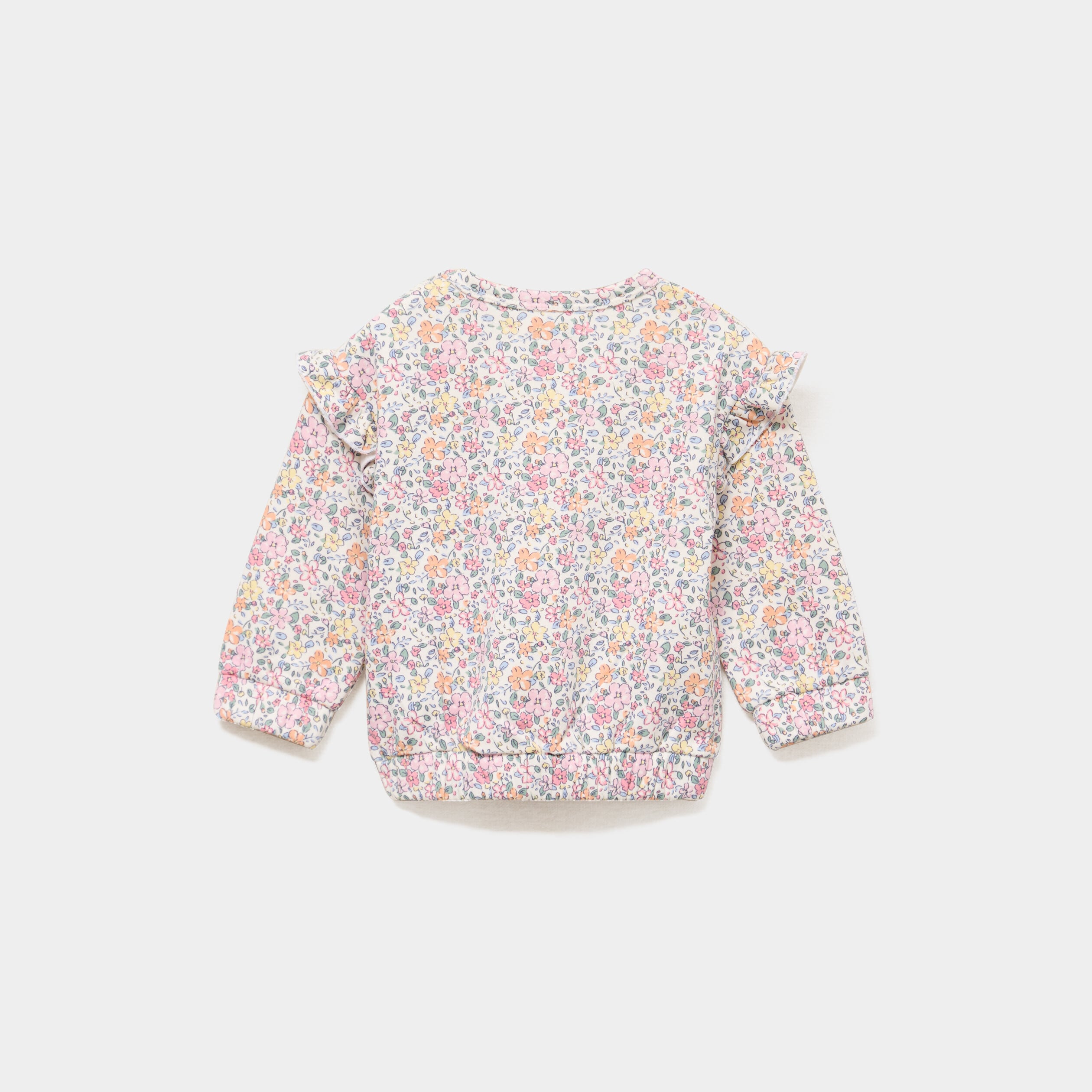 Sweat col rond molletonn&eacute; avec volants ecru b&eacute;b&eacute; fille