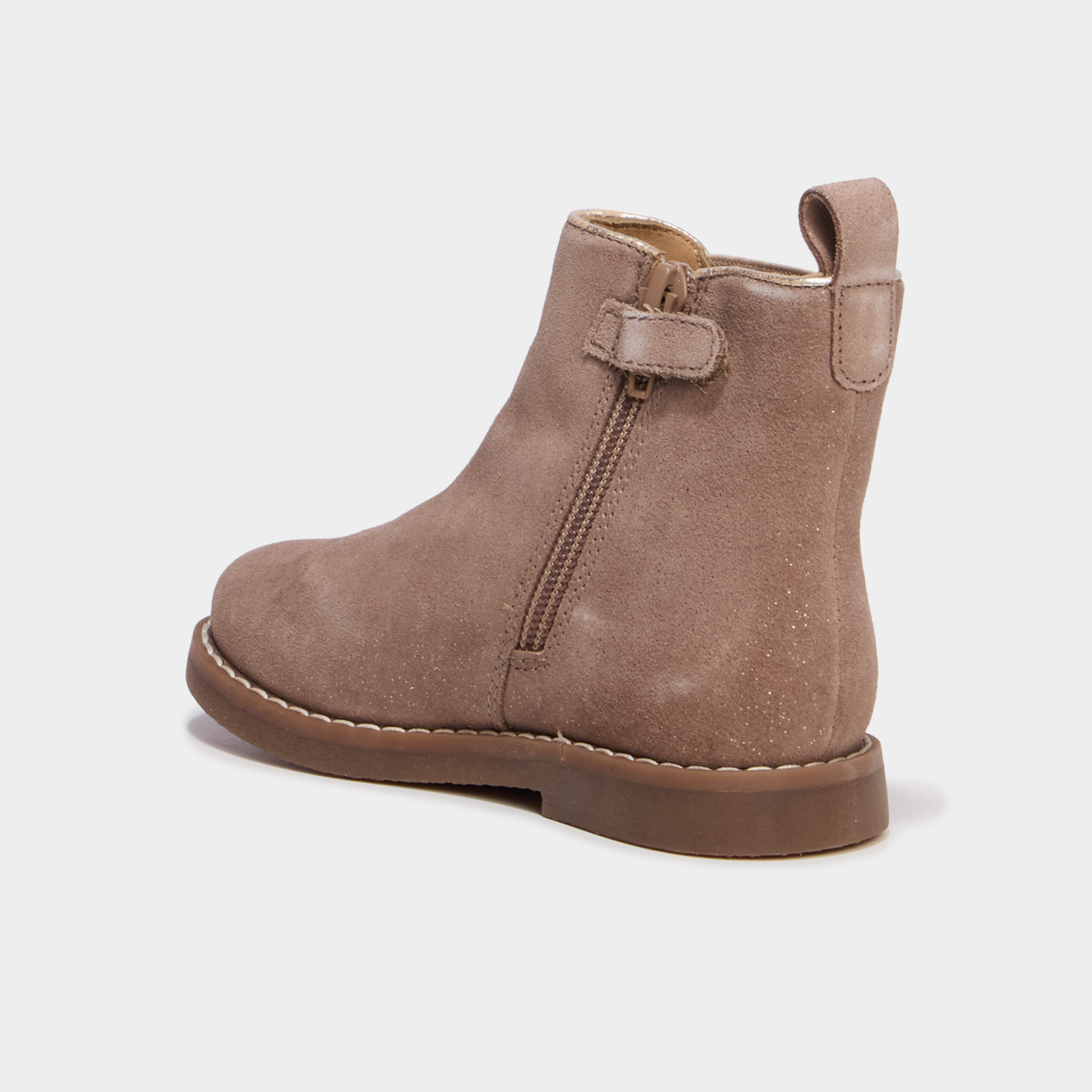 Boots chelsea en cuir &agrave; paillettes taupe fille