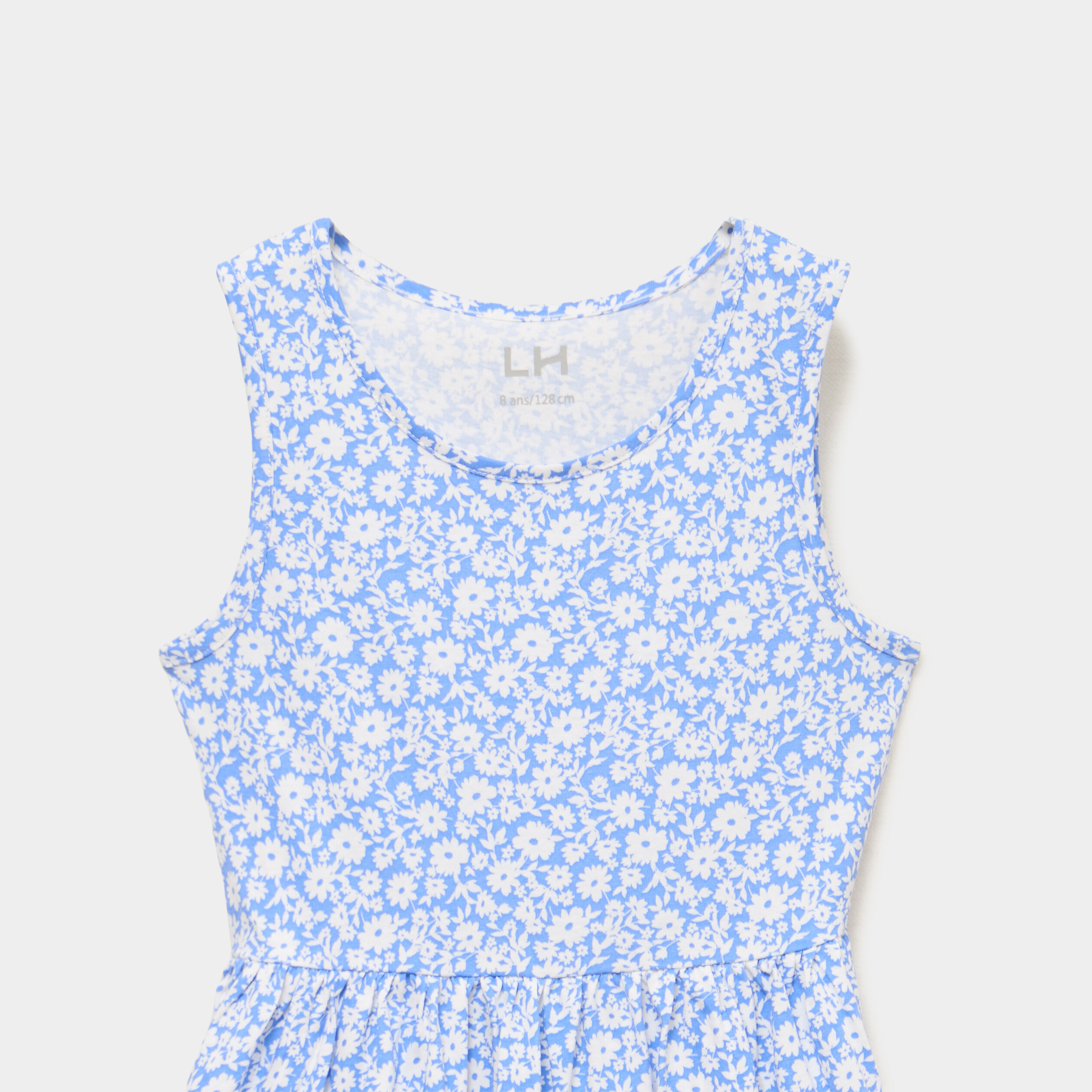 Robe patineuse sans manches coton bleu fille