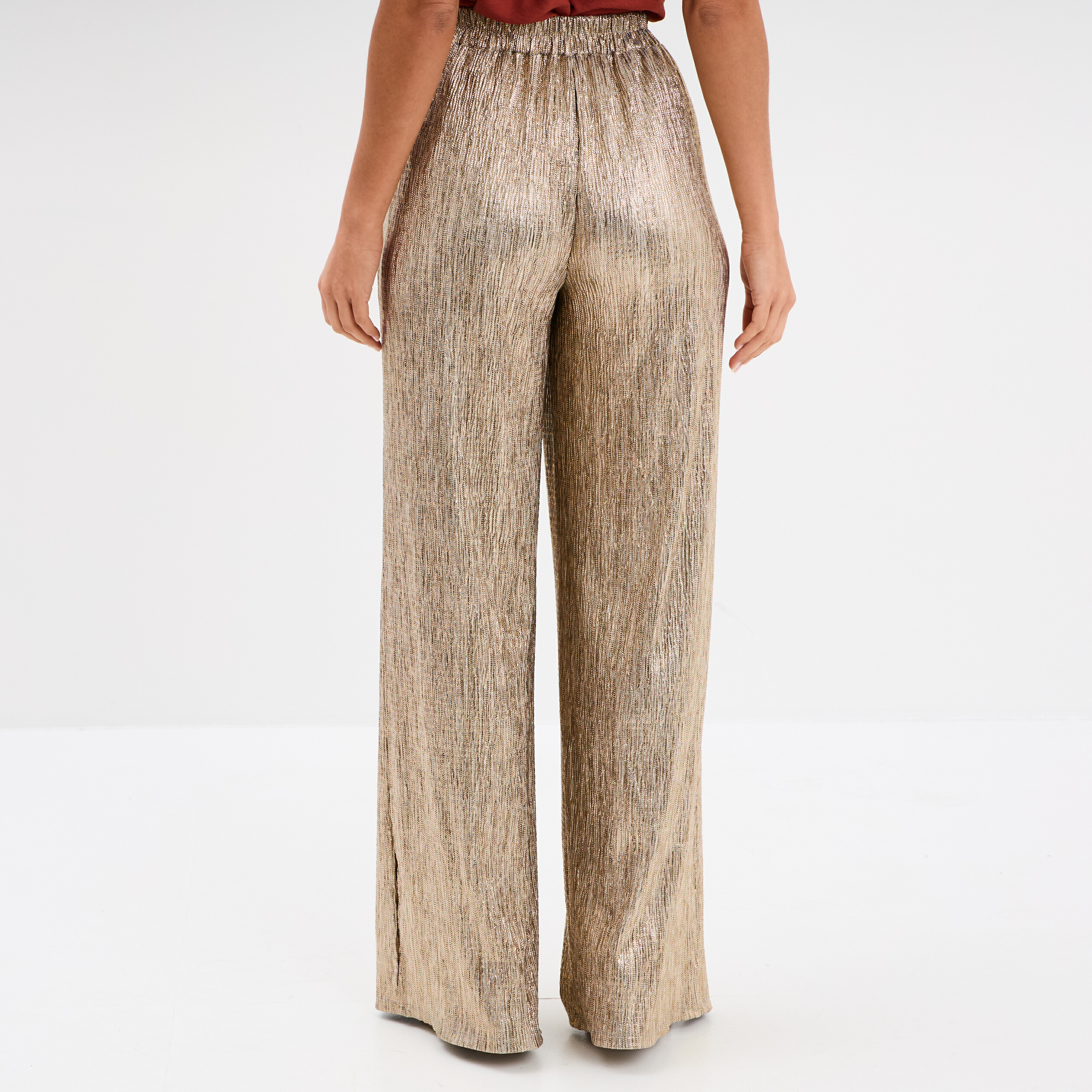 pantalon fluide large jaune or femme Pantalon fluide large jaune or femme