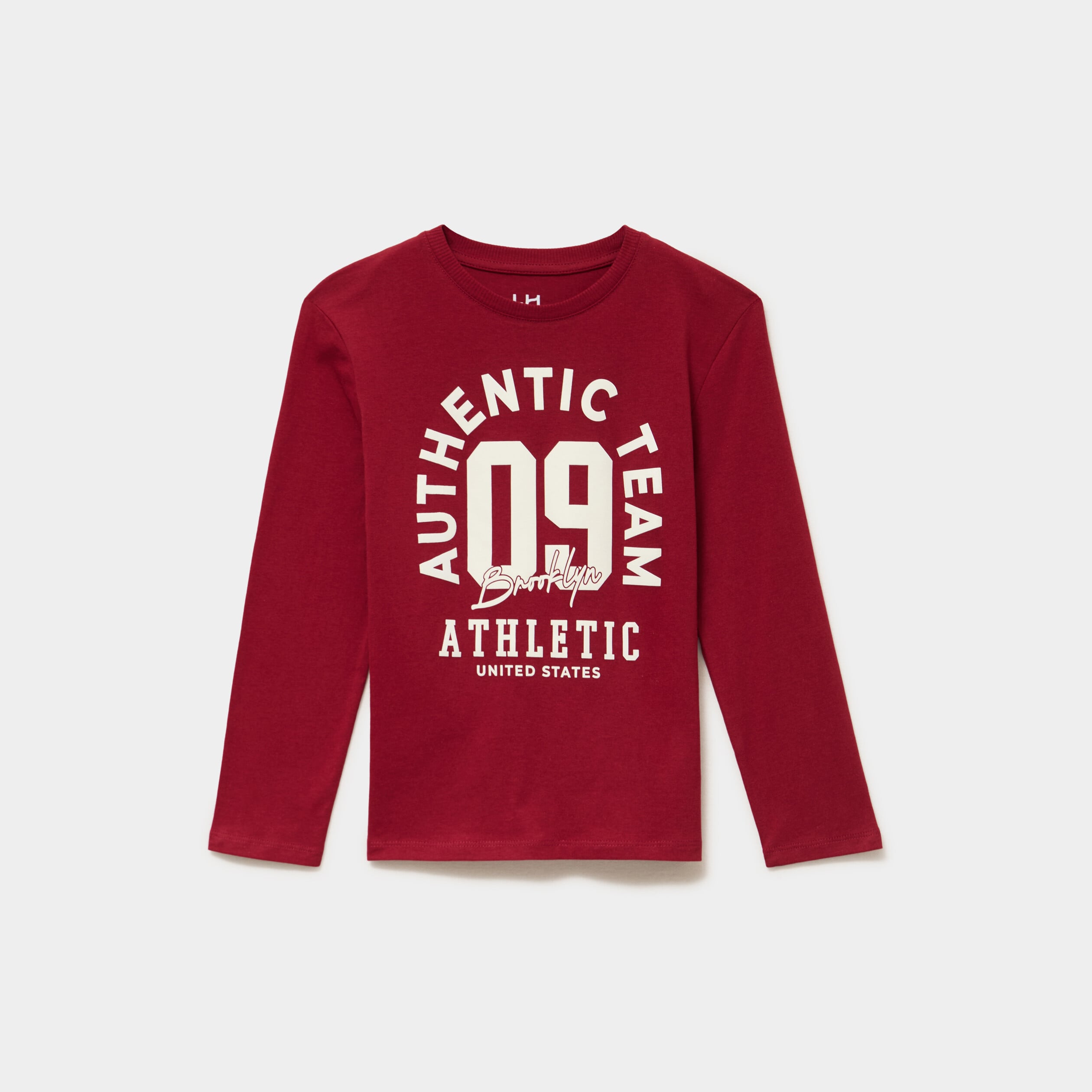 T-shirt manches longues coton rouge fonc&eacute; gar&ccedil;on