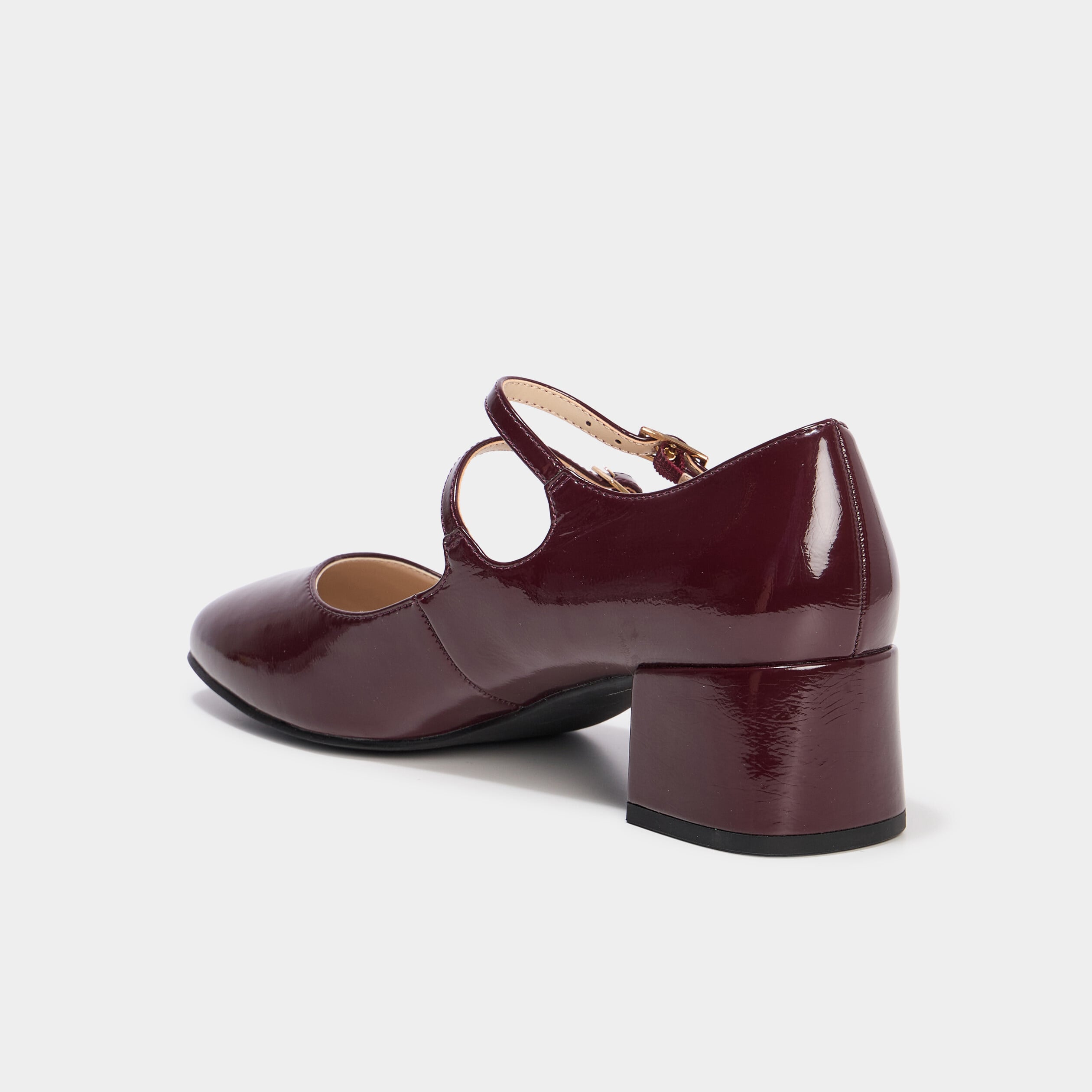 Babies vernies &agrave; talons carr&eacute;s bordeaux femme