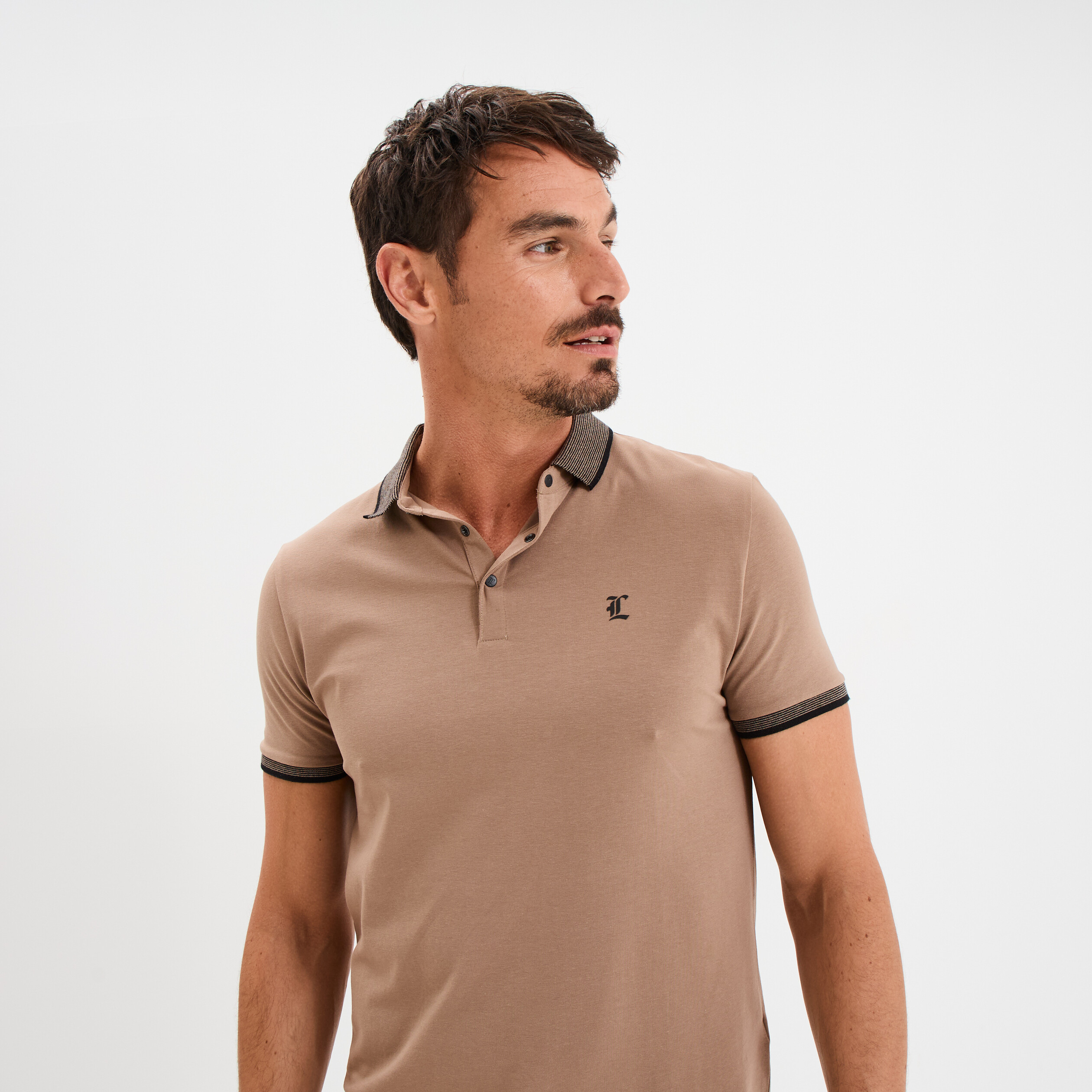 polo coton ajuste manches courtes taupe homme Polo coton ajusté manches courtes taupe homme