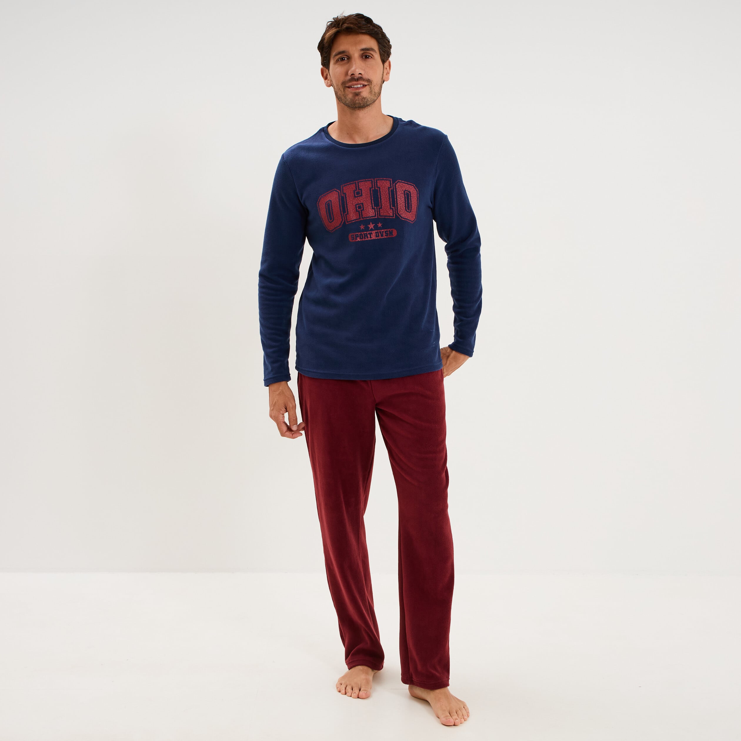 Ensemble pyjama effet polaire 2 pi&egrave;ces bleu homme
