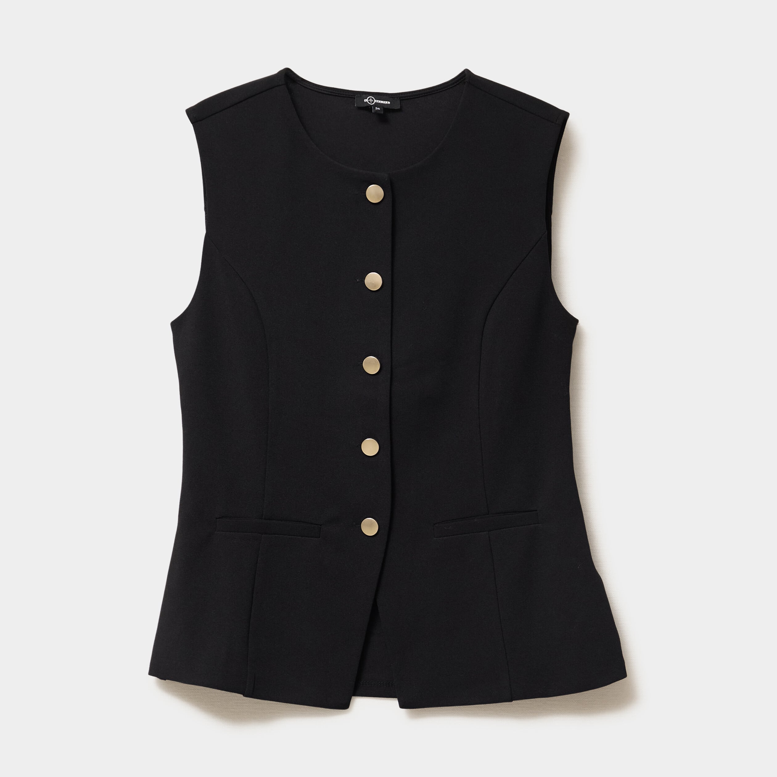 Veste sans manches boutonn&eacute;e col rond noir femme