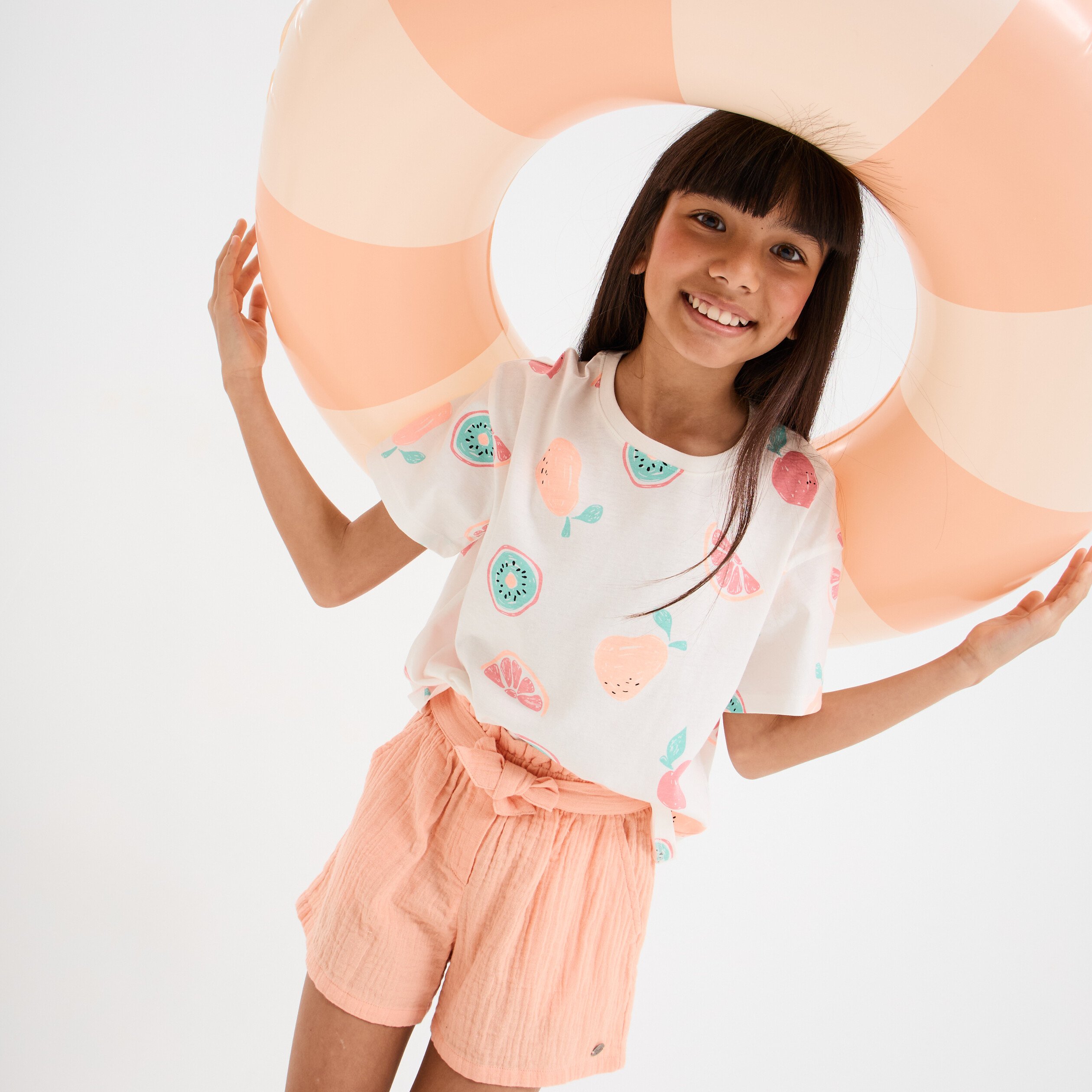 t shirt col rond manches courtes coton ecru fille T-shirt col rond manches courtes coton ecru fille
