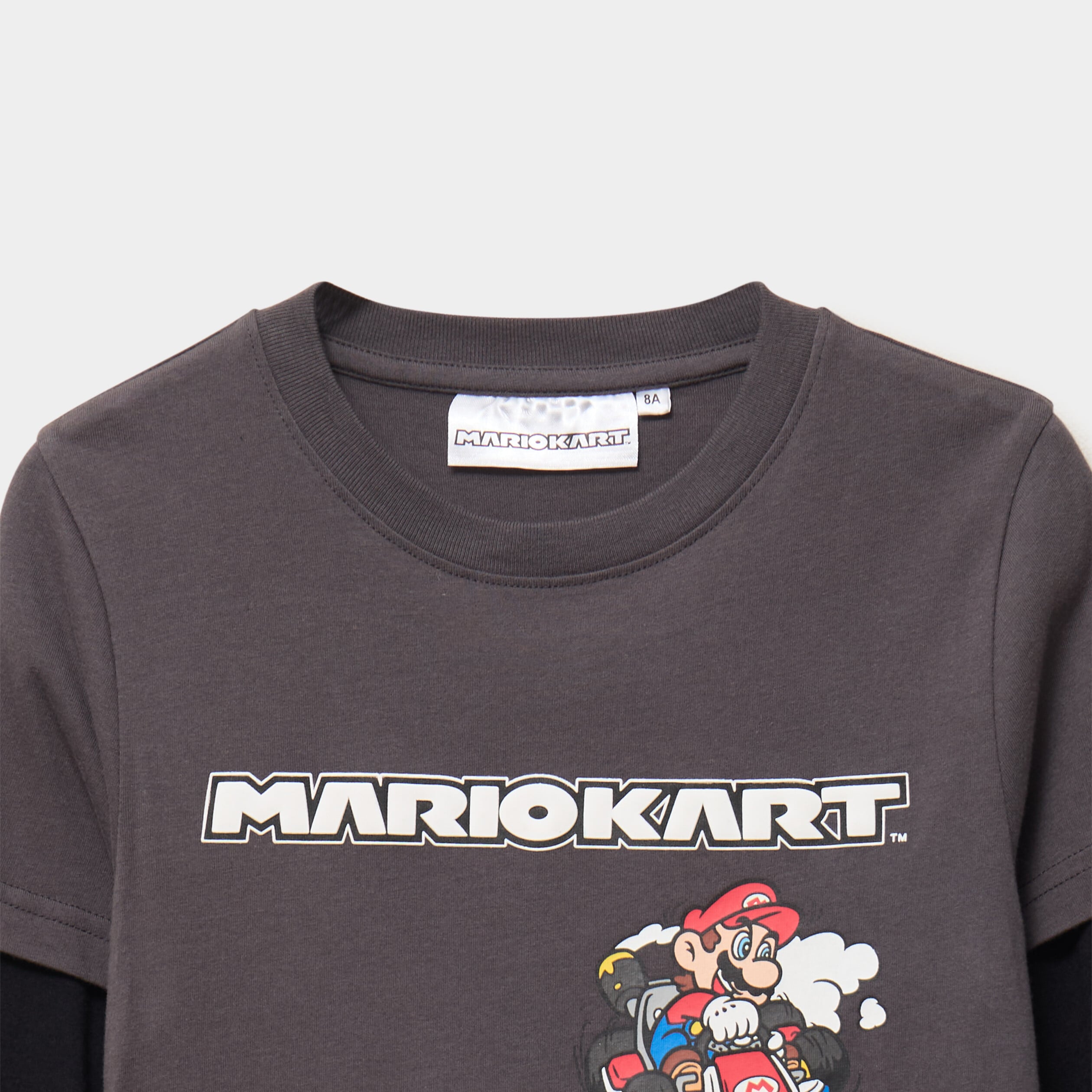 T-shirt effet 2 en 1 coton Mario Kart gris fonc&eacute; gar&ccedil;on
